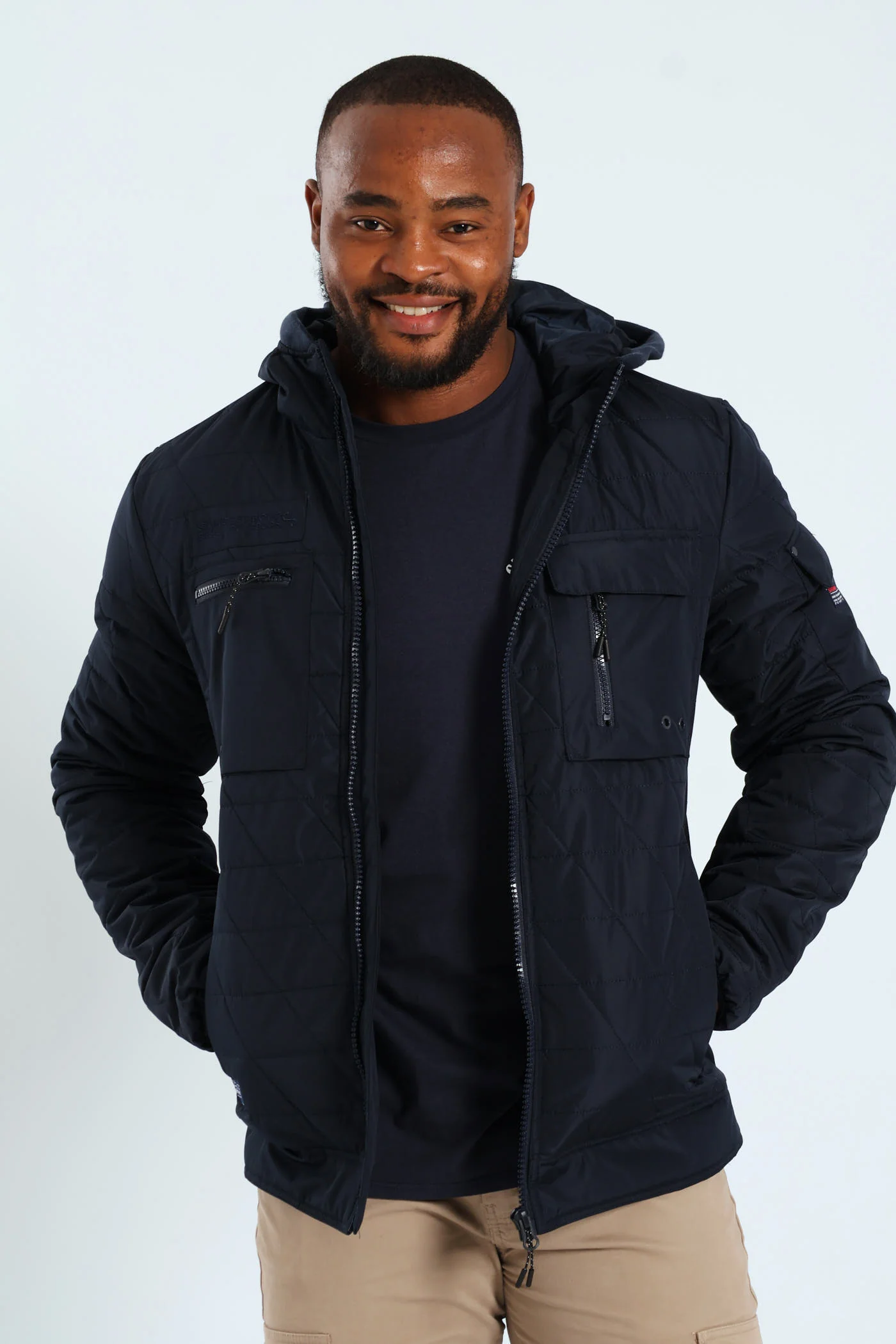 Quilted Utility Jacket - Navy - Image 7