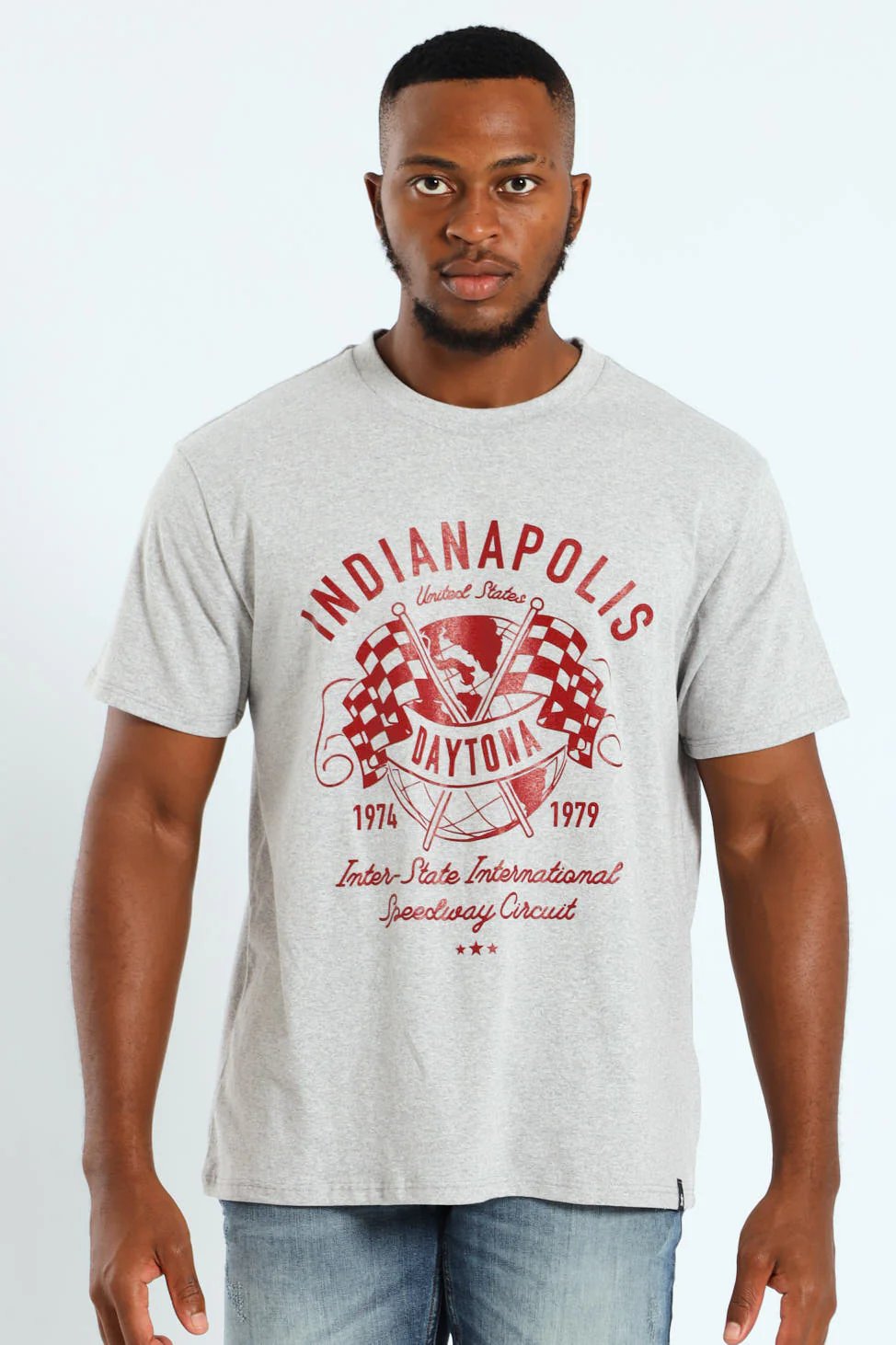 Race Flag Printed Tee - Grey Melange - Image 4