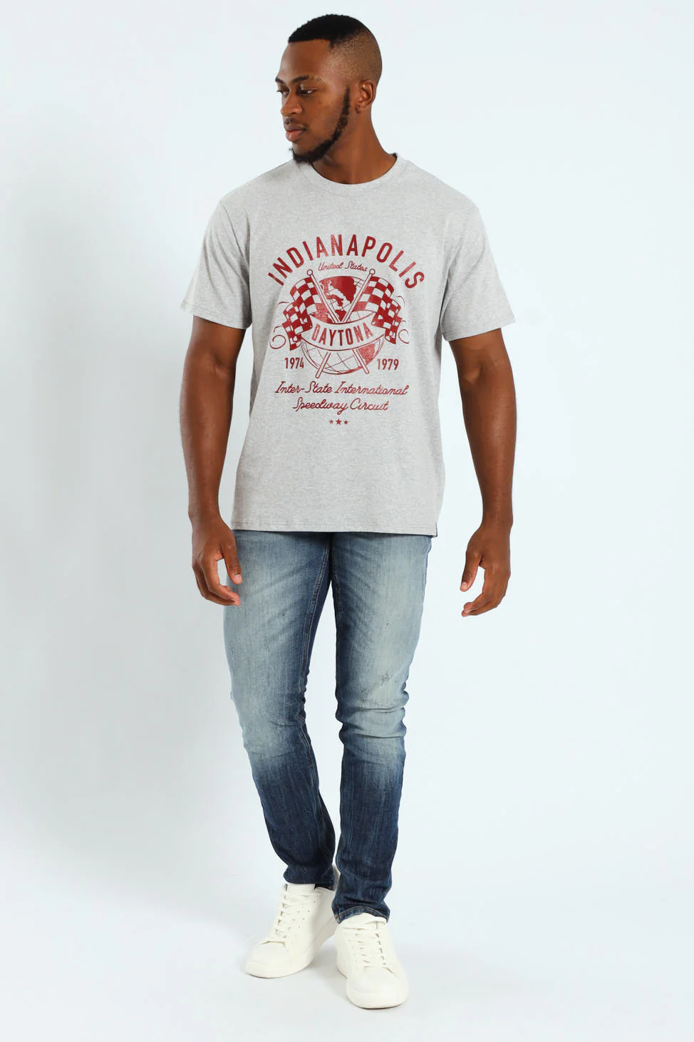 Race Flag Printed Tee - Grey Melange - Image 5