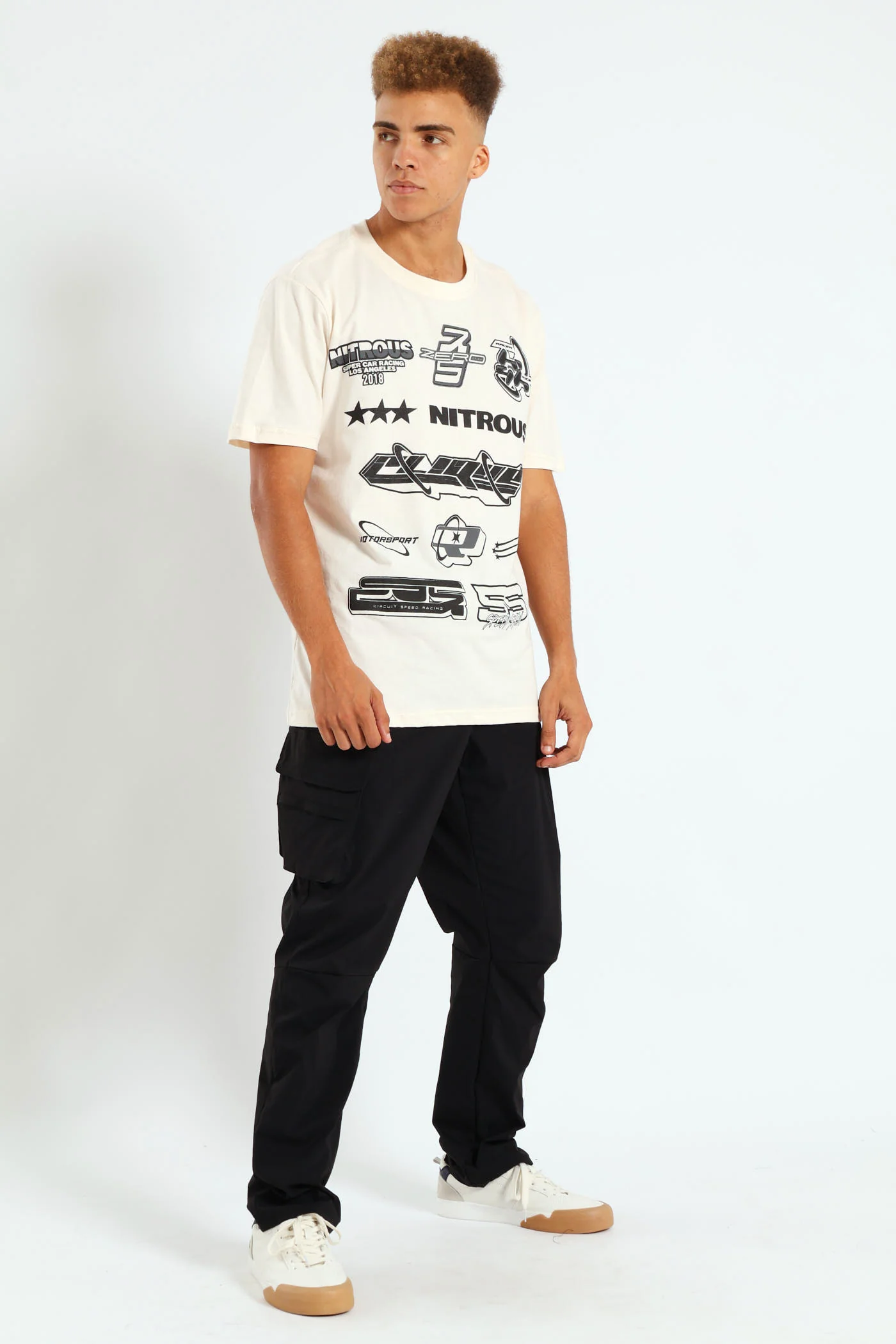 Racer Front & Back Print Tee - Off White - Image 3