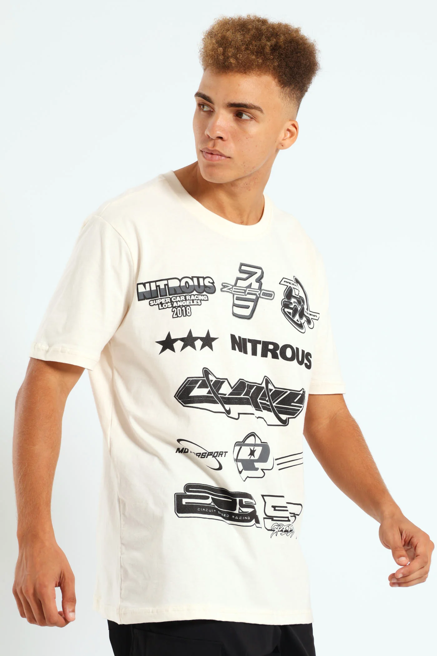 Racer Front & Back Print Tee - Off White - Image 4