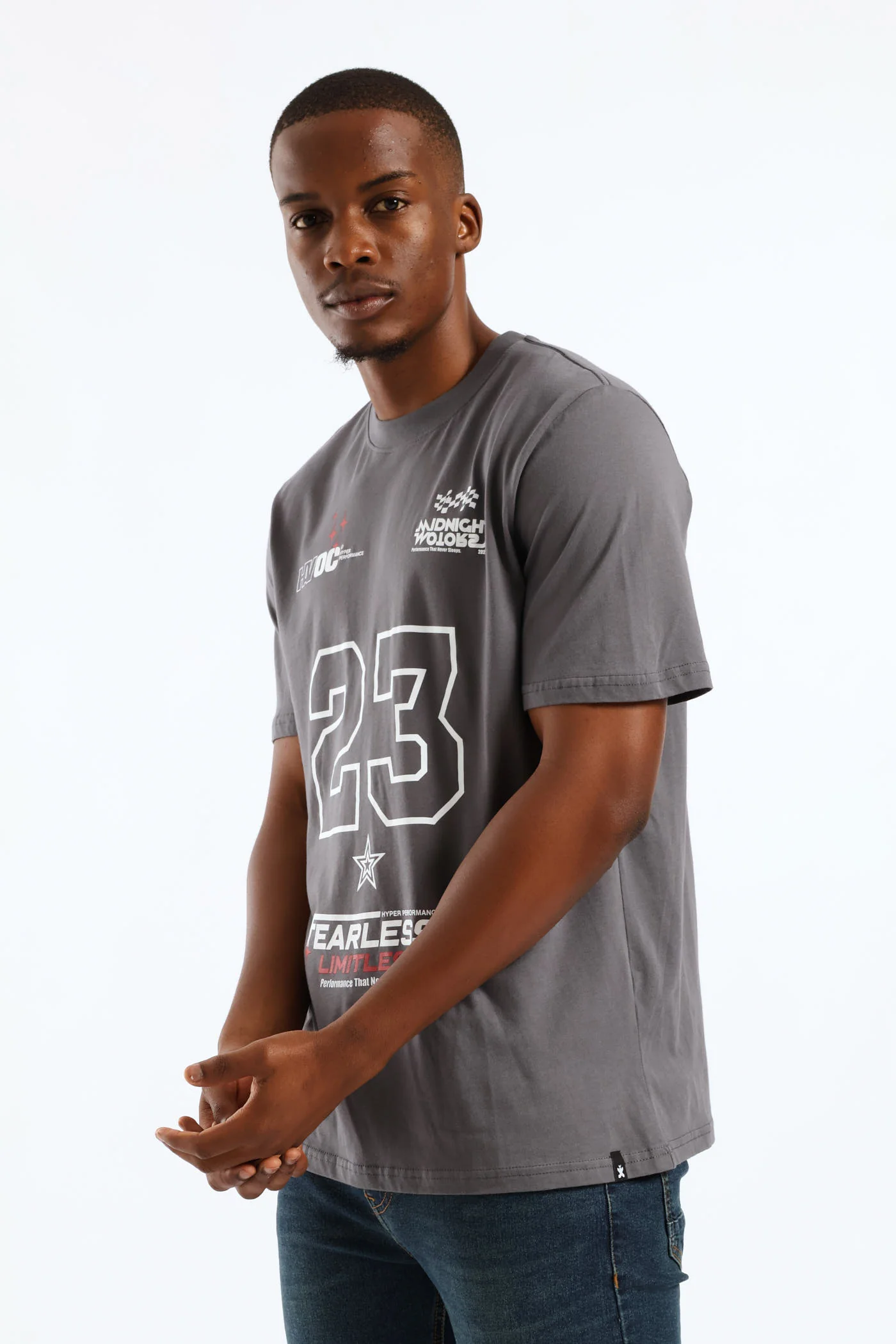 Racer Front Print Tee - Grey - Image 3