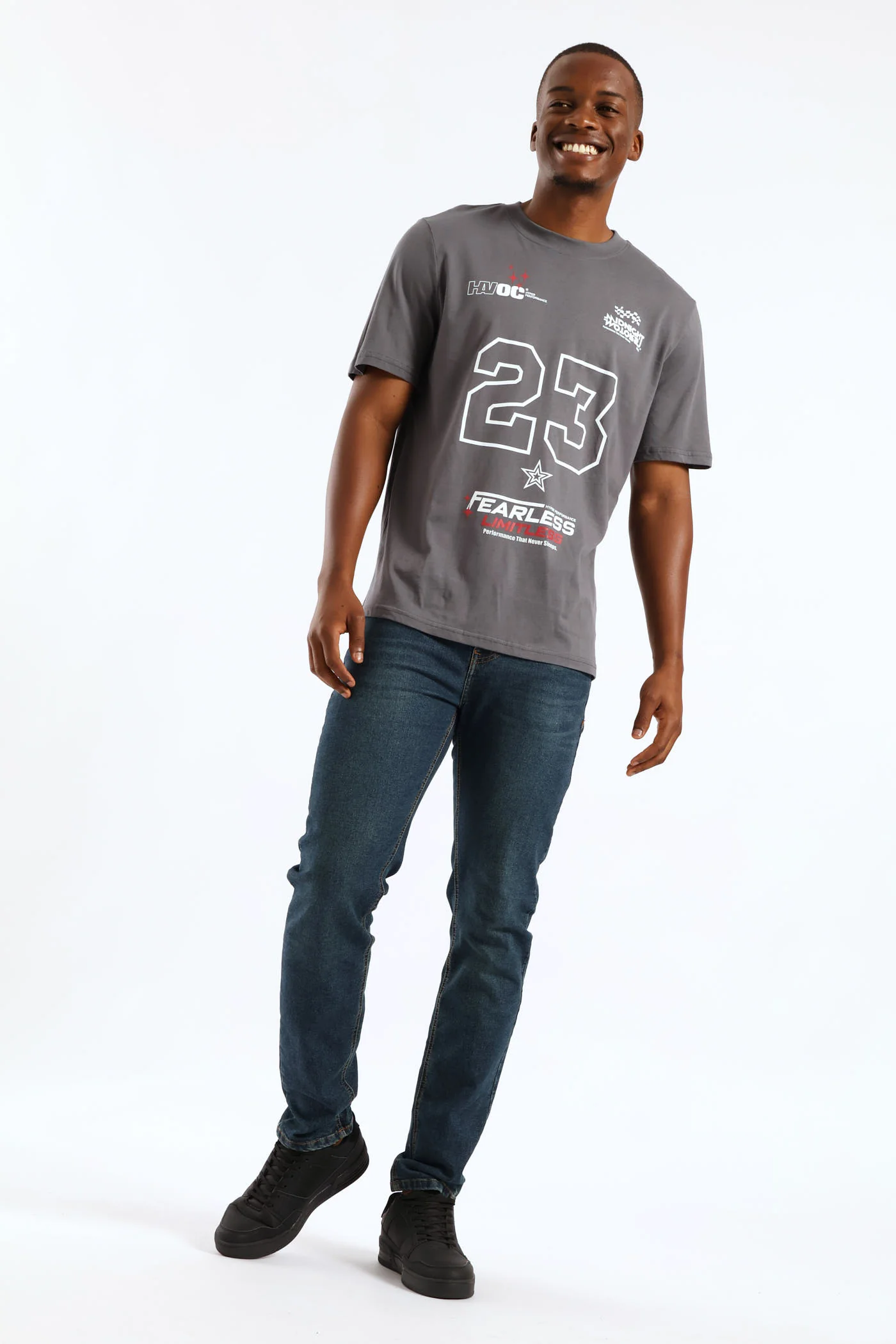 Racer Front Print Tee - Grey - Image 5