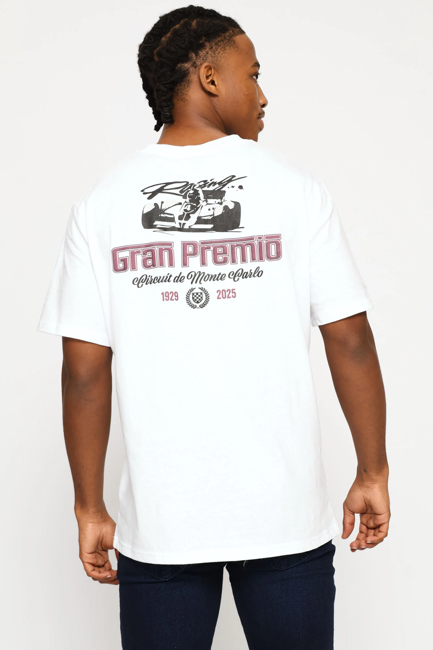 Racing Car Front & Back Print Tee - White - Image 7