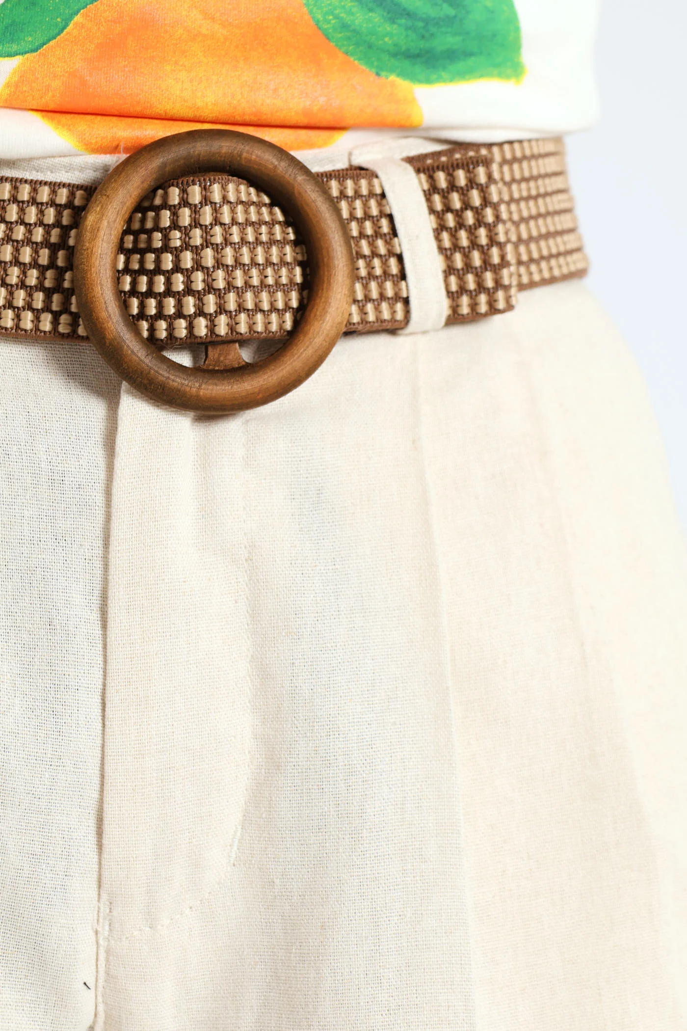 Raffia Belted Pleated Bermuda Shorts - Oatmeal Melange - Image 4
