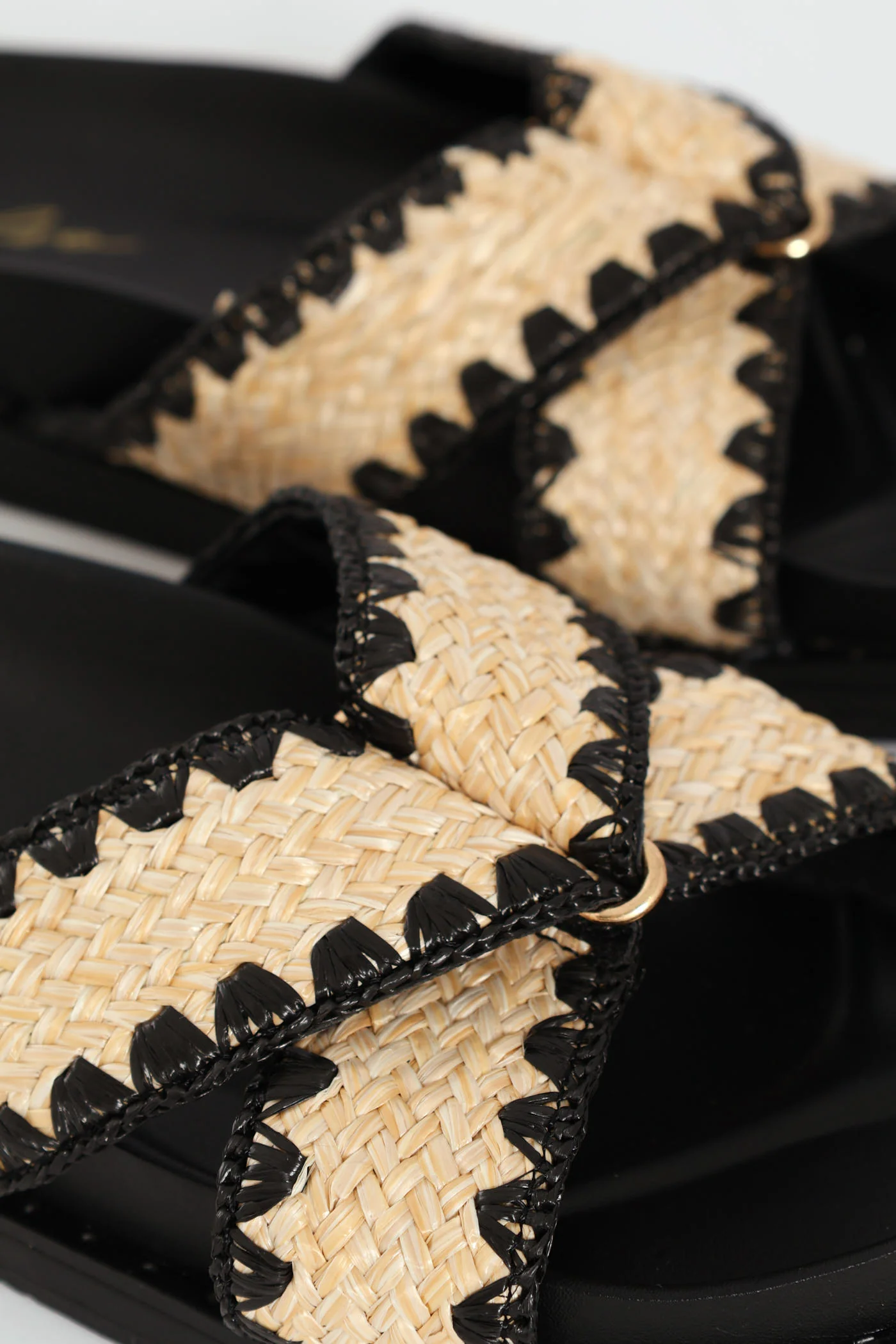 Raffia Crosstrap Mule Sandal On Molded Footbead - Black/Beige - Image 2