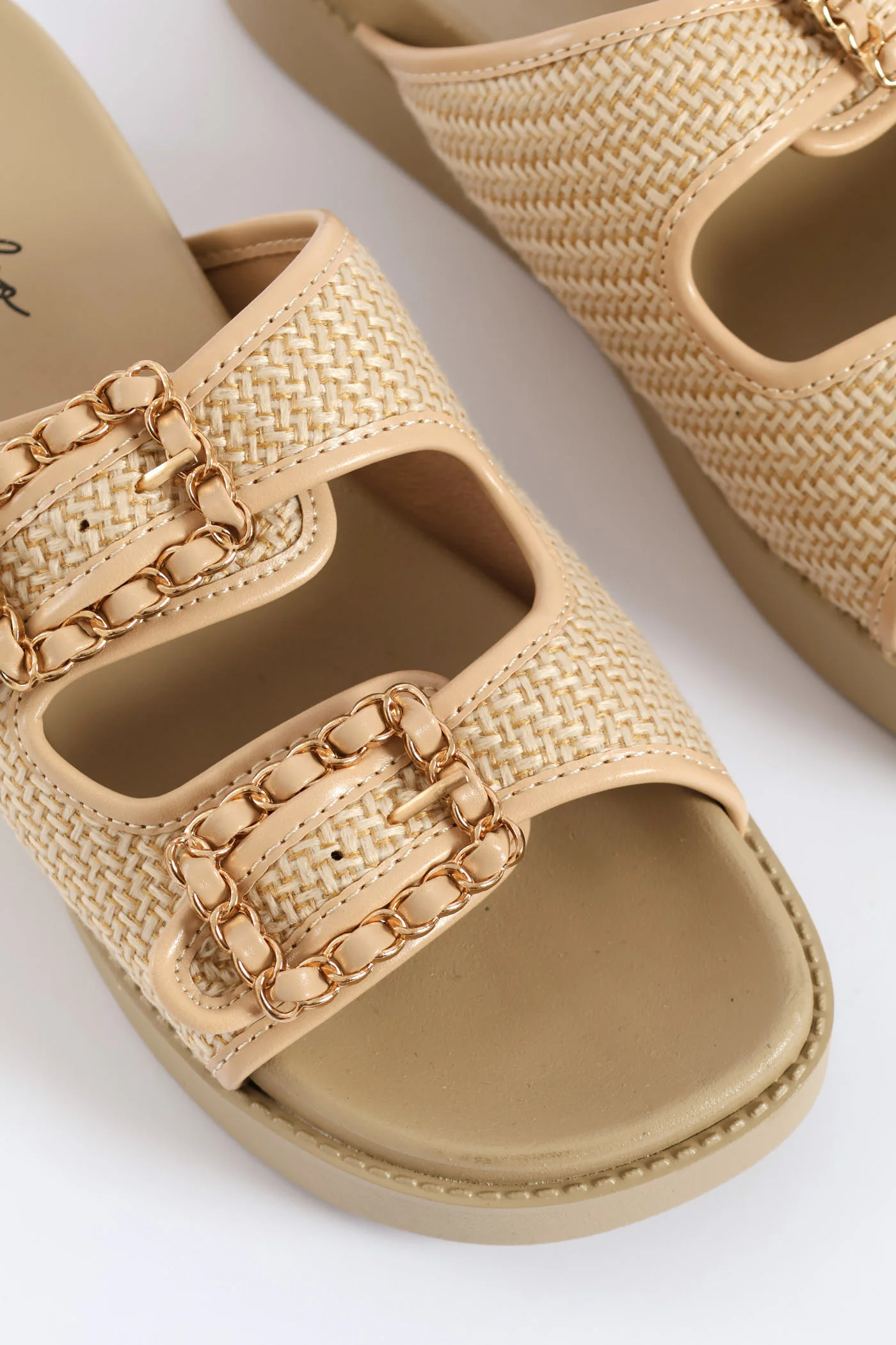Raffia Double Band Mule On Comfort Outsole - Natural - Image 2