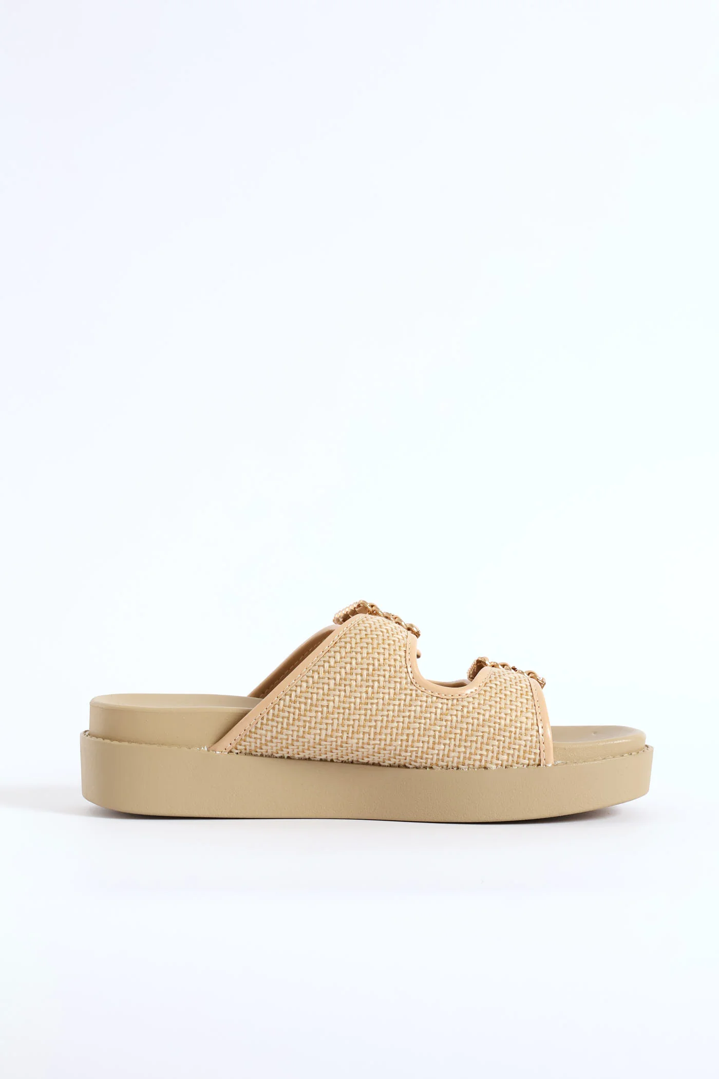 Raffia Double Band Mule On Comfort Outsole - Natural - Image 3