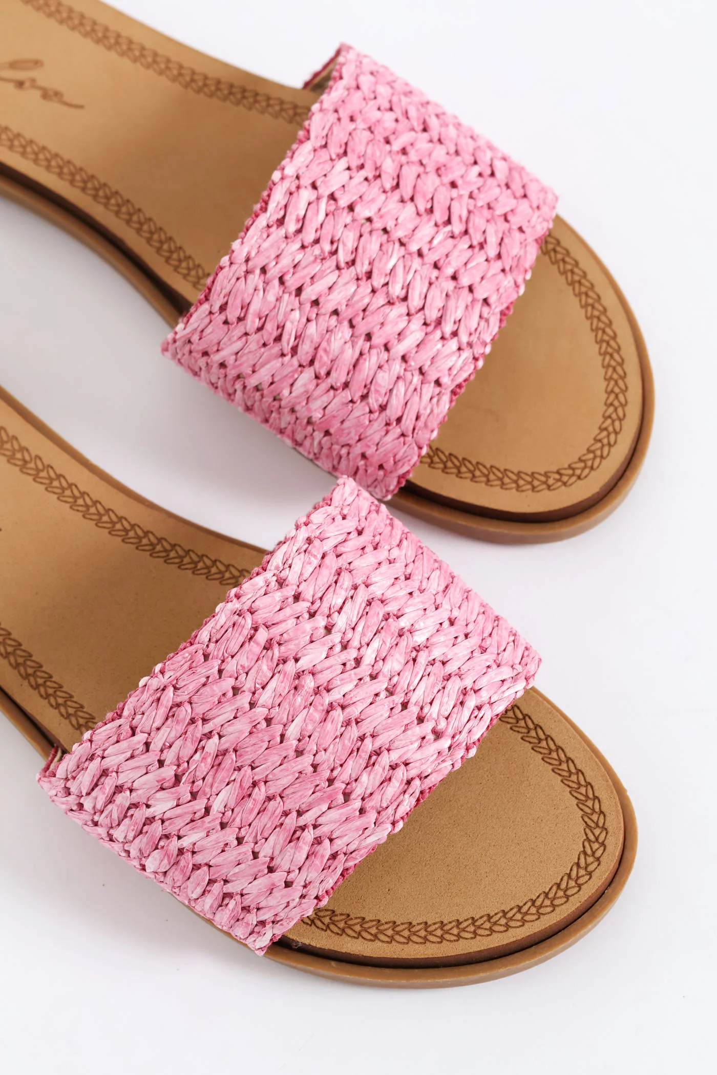 Raffia Single Band Mule On Comfort Outsole - Pink - Image 2