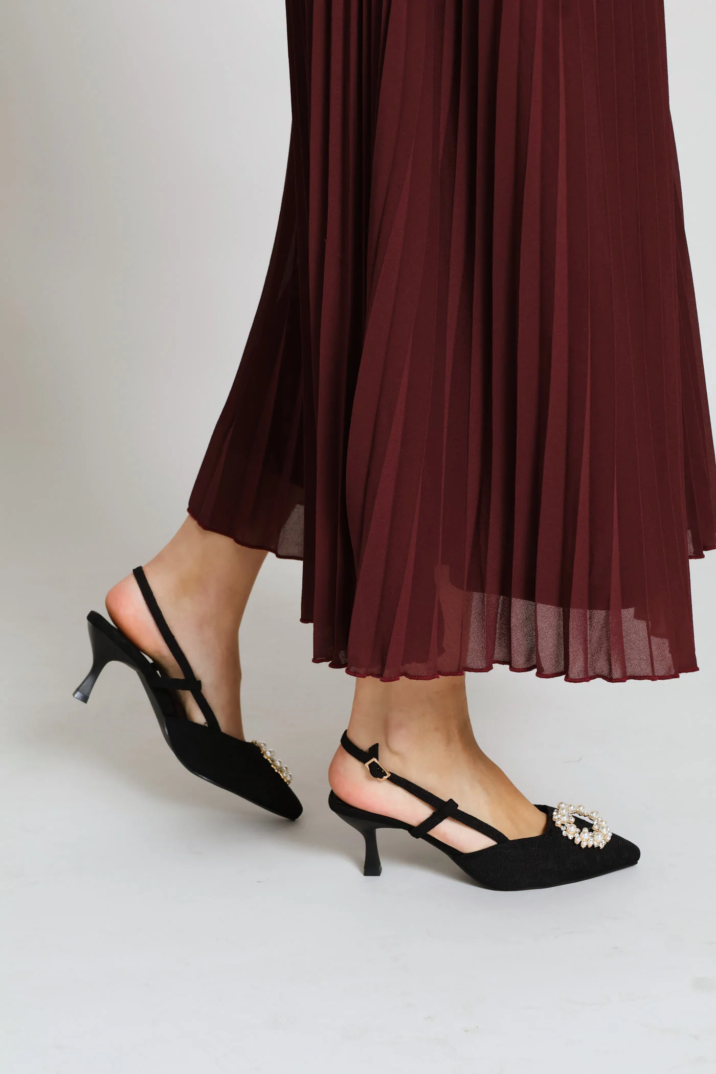 Raffia Slingback Diamante Kitten Heel - Black - Image 3
