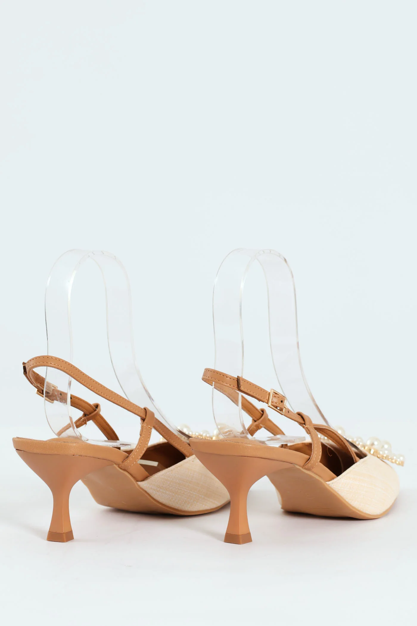 Raffia Slingback With Diamante Kitten Heel - Off White - Image 3