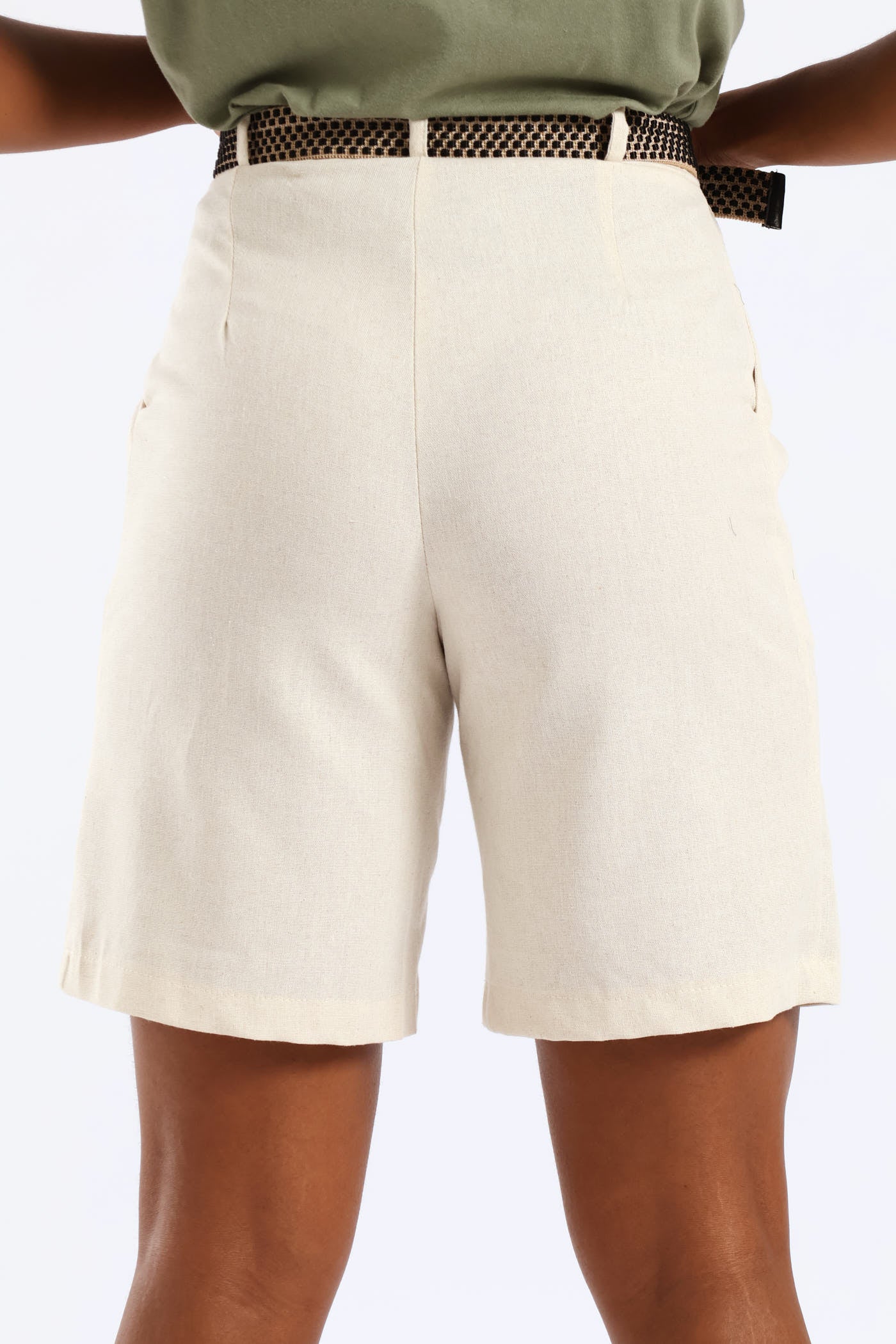 Rafia Belted Pleated Bermuda Shorts - Oatmeal Melange - Image 4