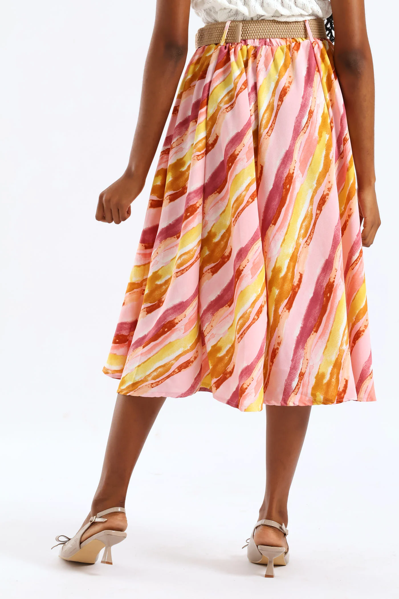 Rafia Belted Pleated Tie-Dye Midi Skirt - Blush - Image 4