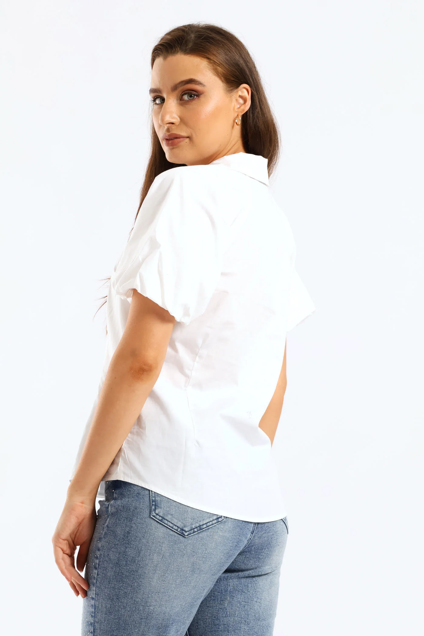 Raglan Bubble Sleeve Button Through Shirt - White - Image 4