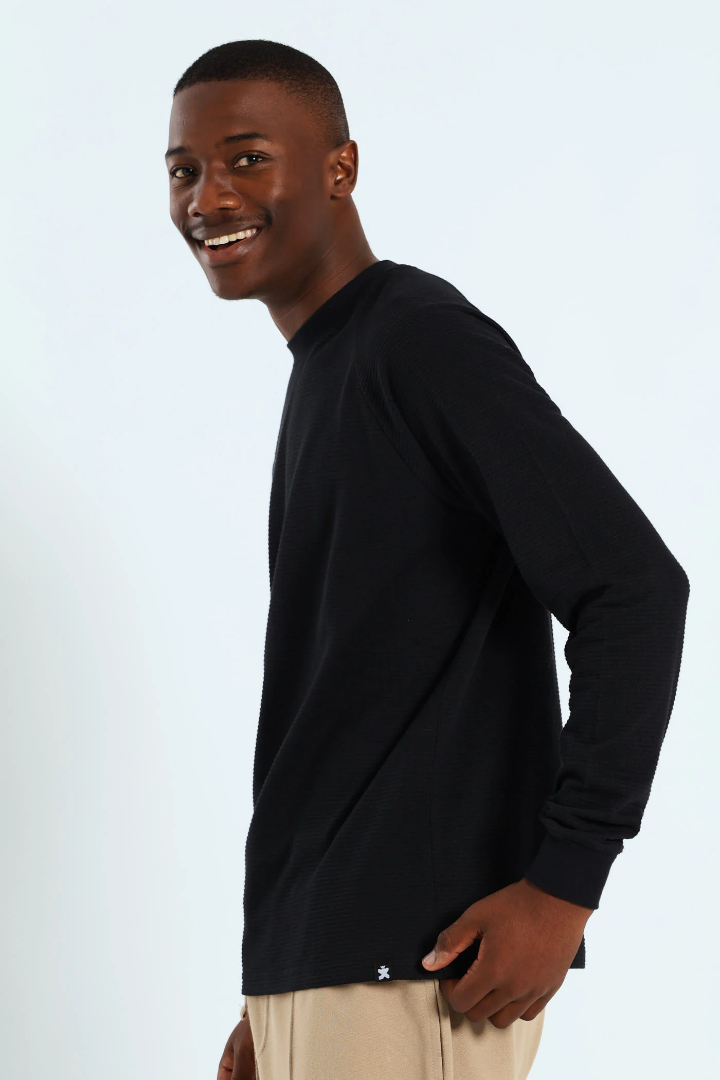 Raglan Sleeve Waffle Tee - Black - Image 3
