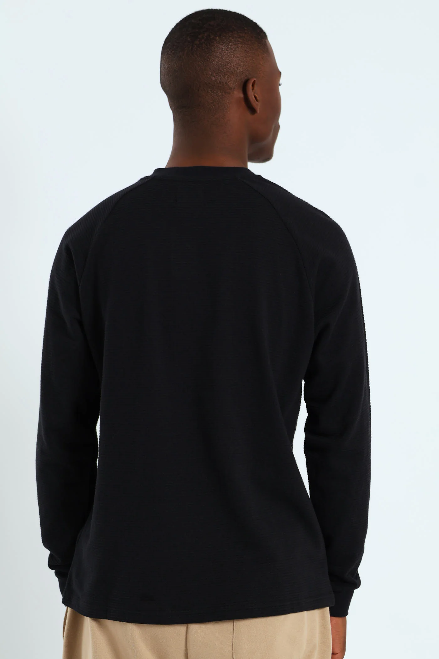 Raglan Sleeve Waffle Tee - Black - Image 4
