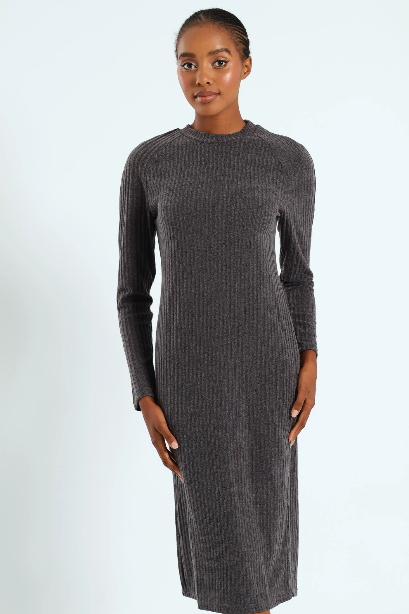 Raglan Turtleneck Cut & Sew Column Midaxi Dress - Image 2