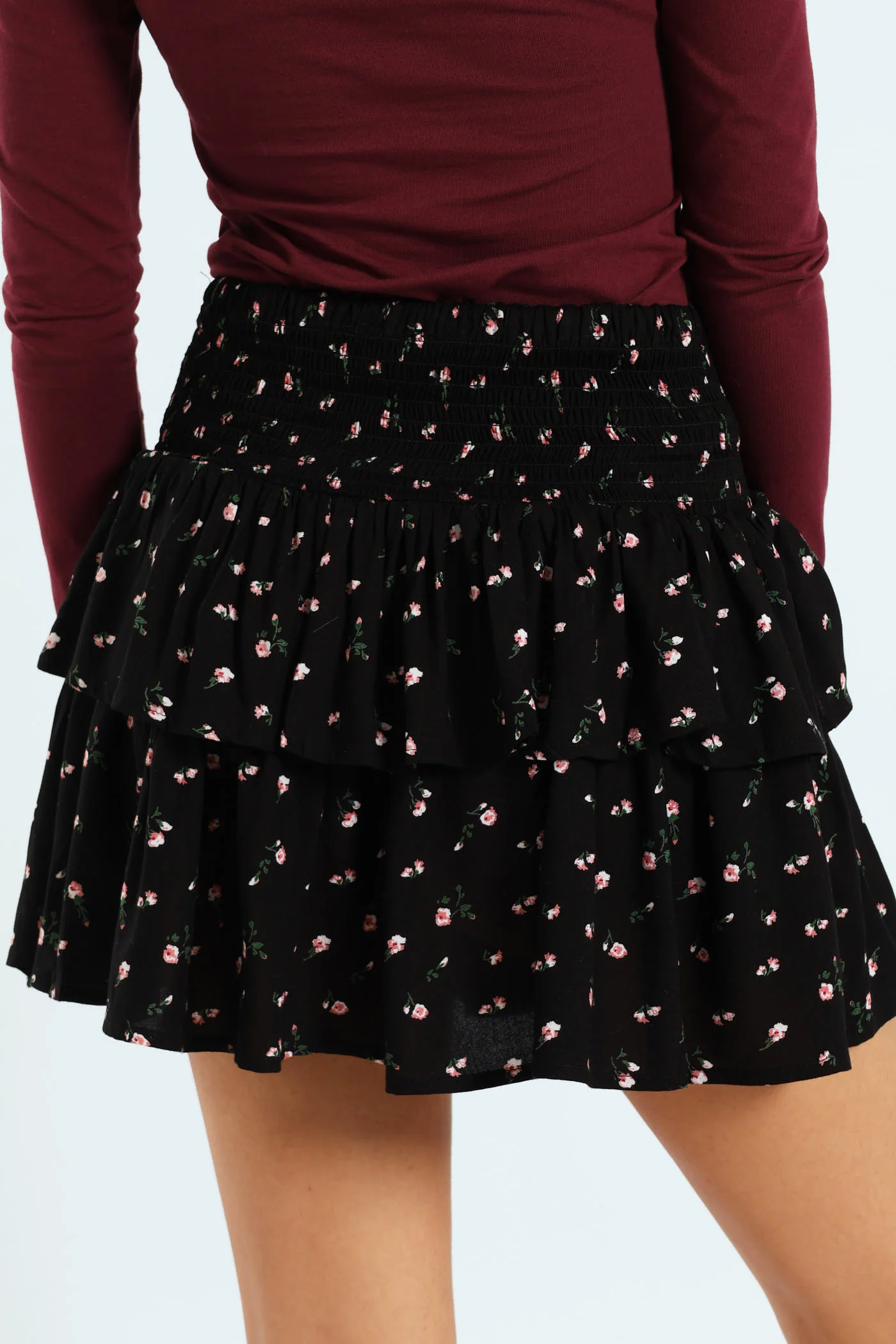 Rara Floral Smock Mini Skirt - Black - Image 4