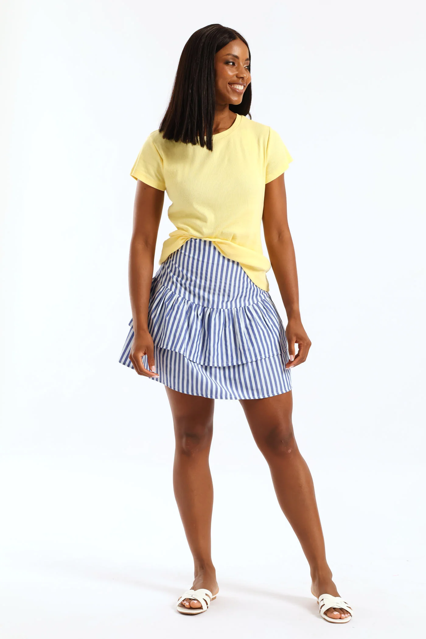 Rara Stripe Mini Skirt - White/Blue - Image 2