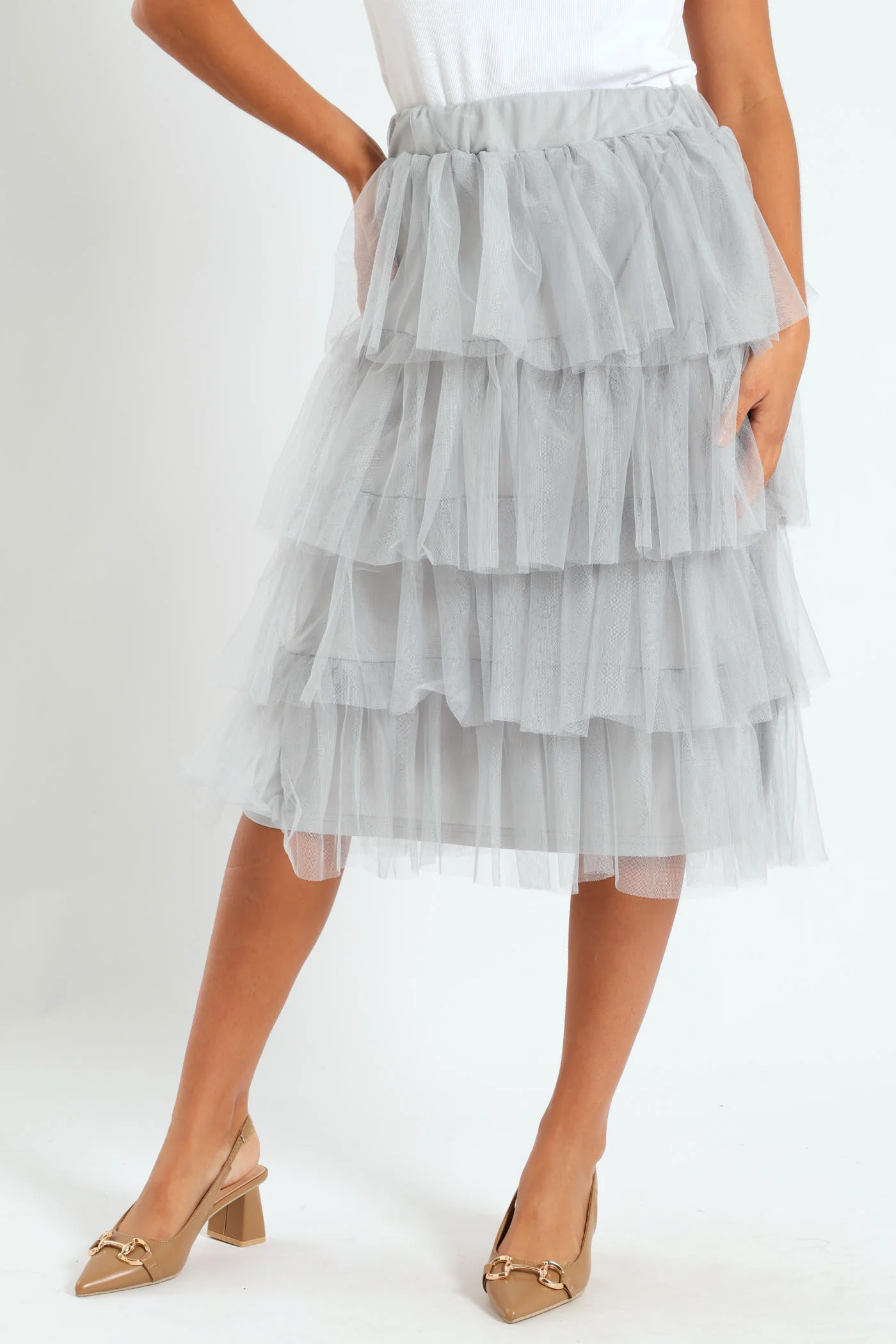 Rara Tiered Midi Skirt - Grey - Image 2
