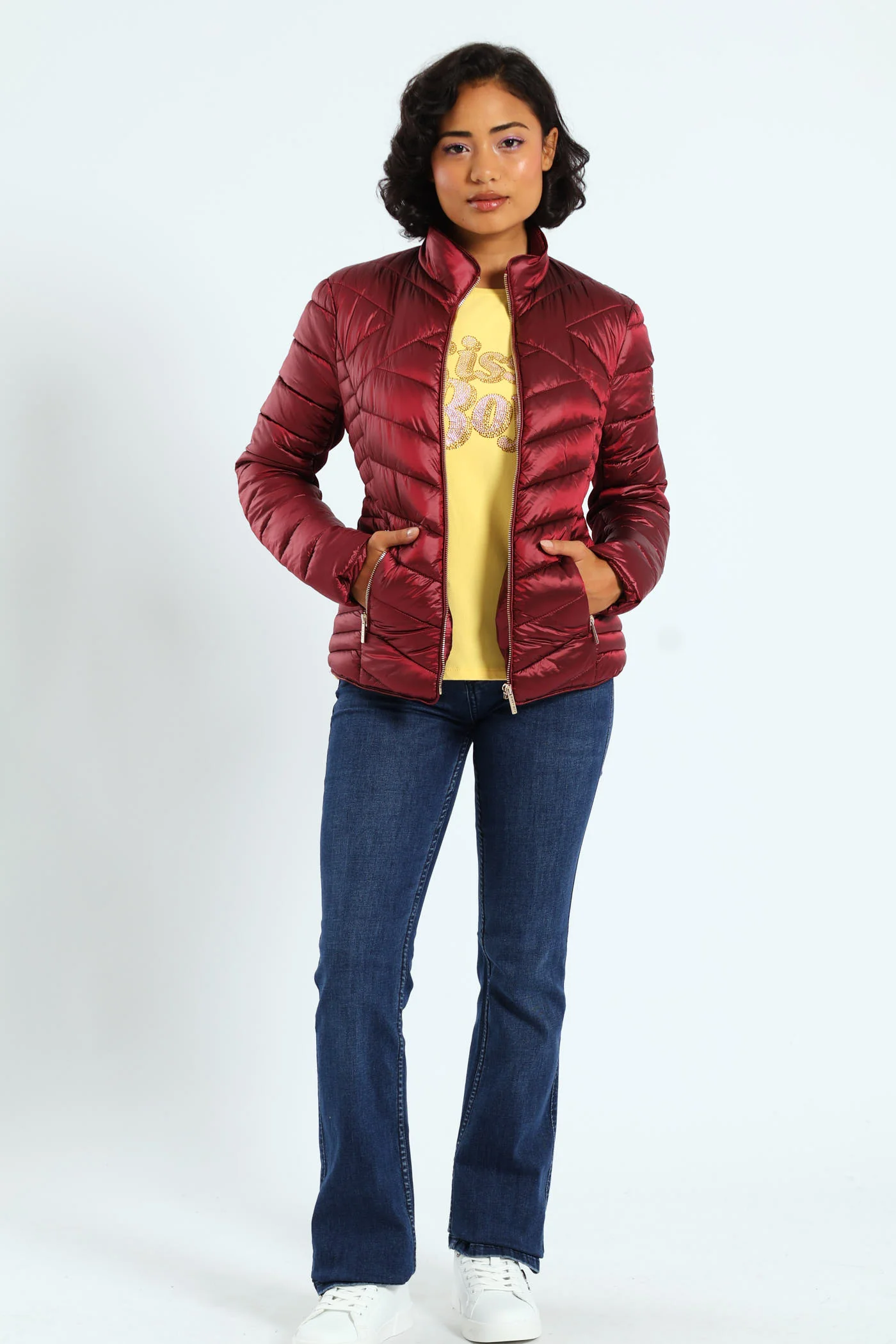 Ravilla Cropped Puffer Jacket - Burgundy - Image 2