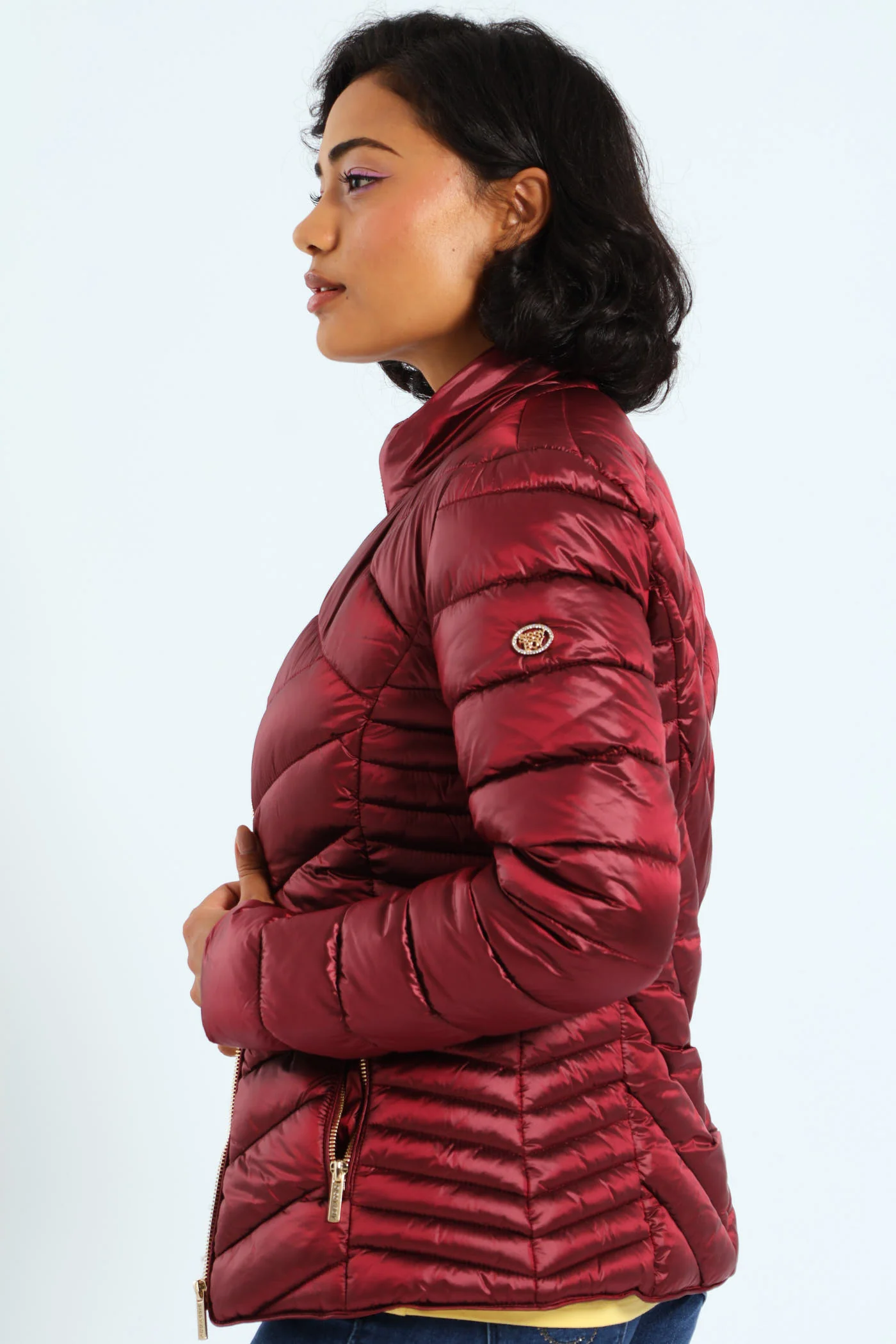 Ravilla Cropped Puffer Jacket - Burgundy - Image 3