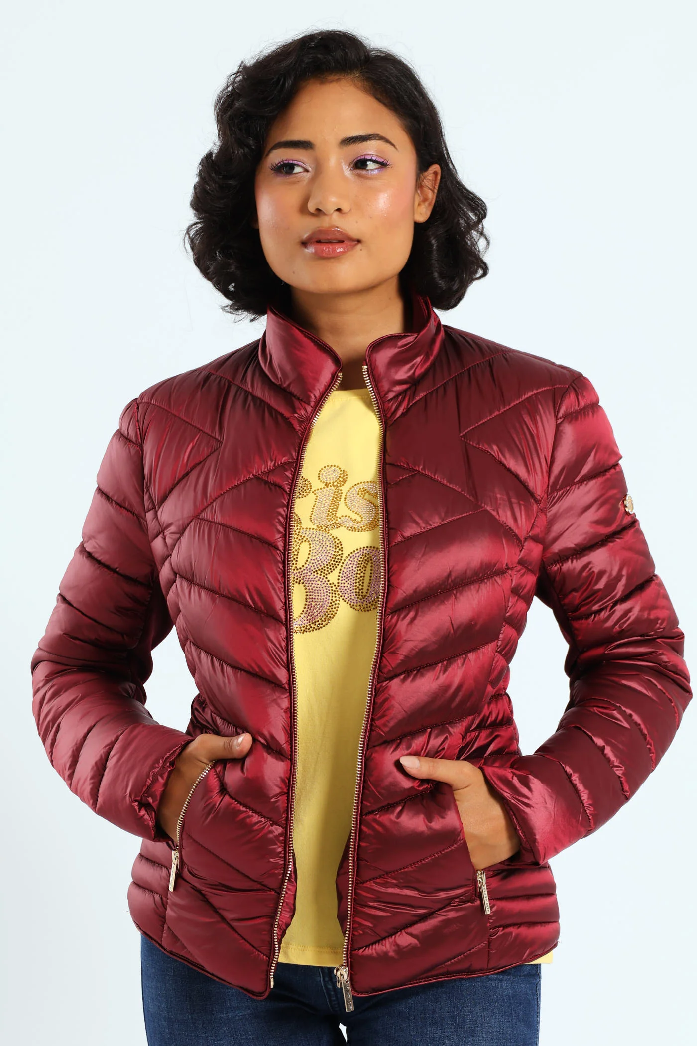Ravilla Cropped Puffer Jacket - Burgundy - Image 4