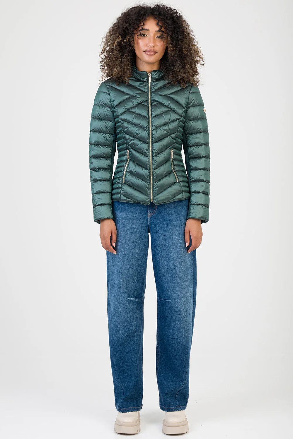 Ravilla Cropped Puffer Jacket - Green - Image 6