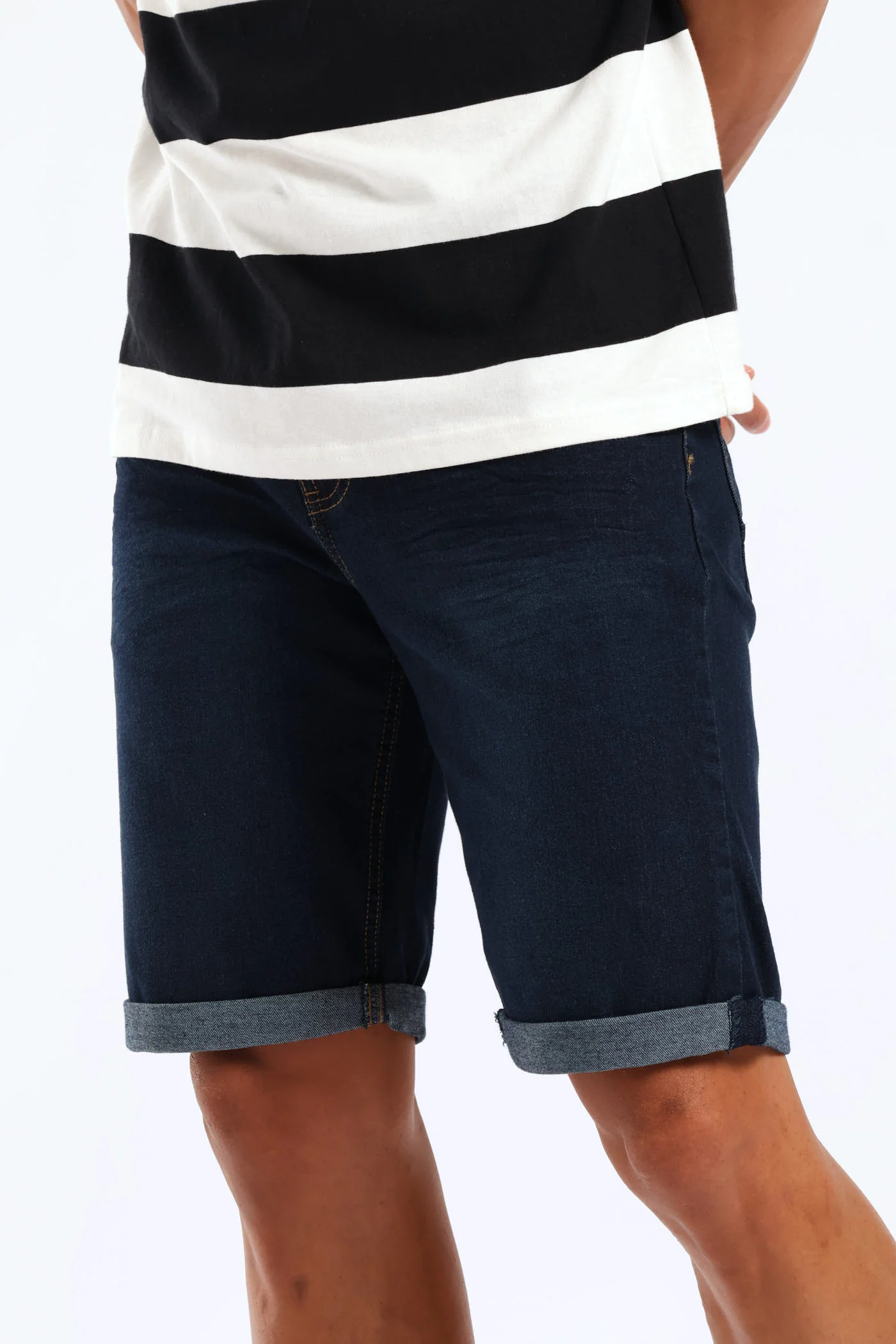 Raw Wash Denim Shorts - Dark Blue - Image 6