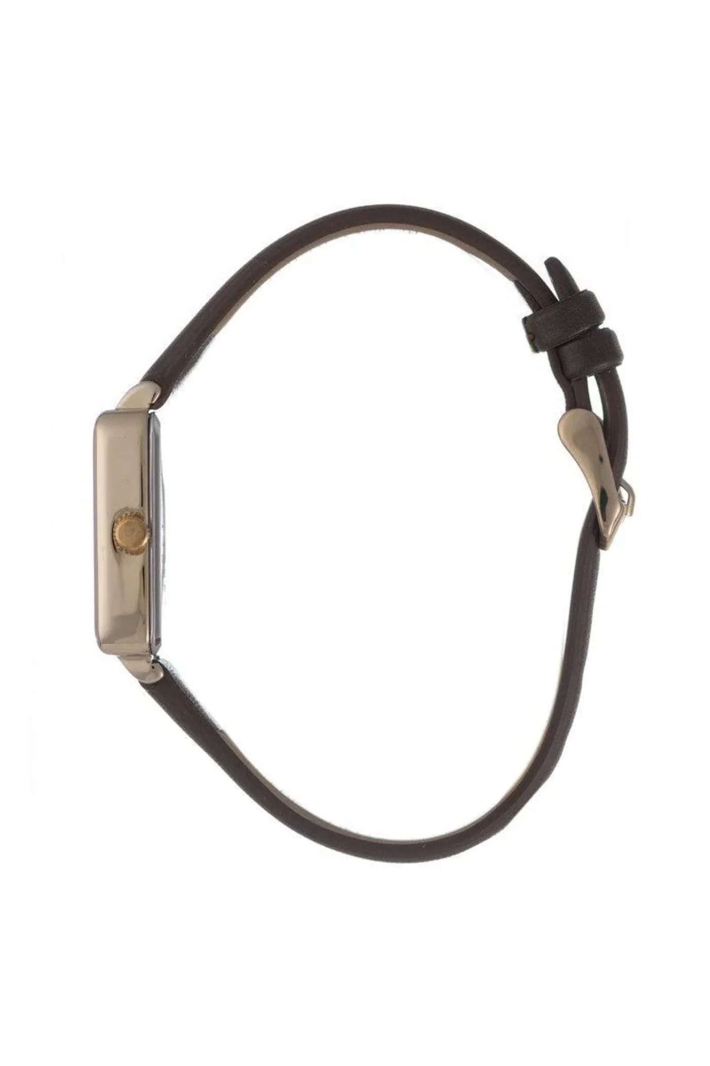 Rectangle Champagne Dial With Brown Leather Strap - Gold - Image 3