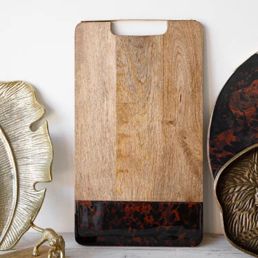 Rectangular Serving Board With Tortoise Shell Resin Edge - Brown - Image 2