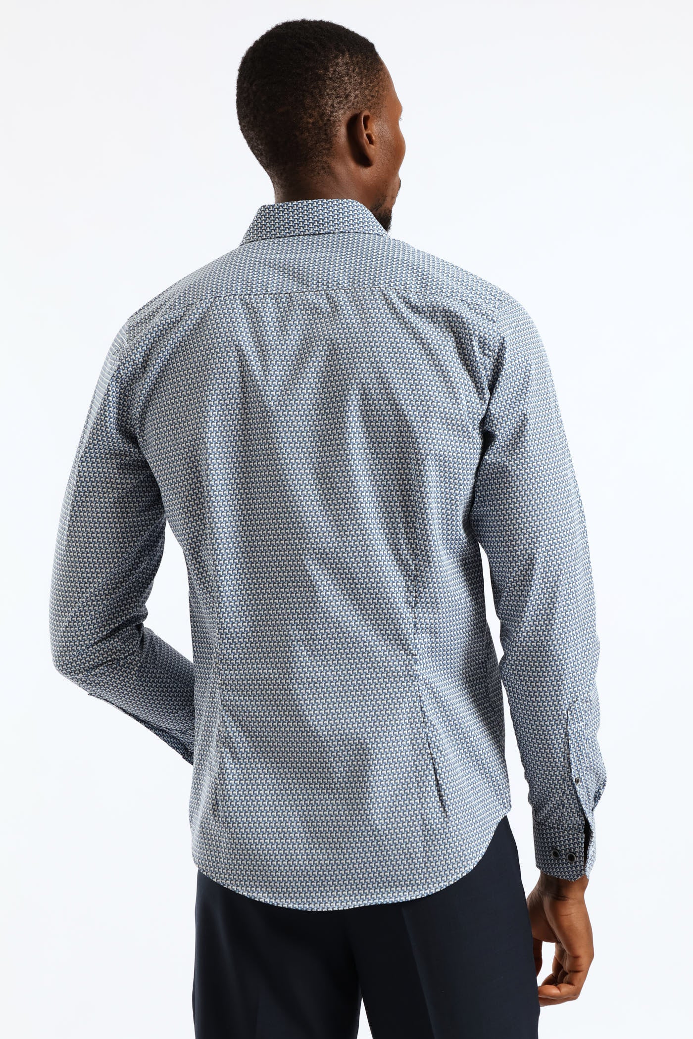 Regular Abstract Printed Textured Shirt - Mid Blue - Image 4