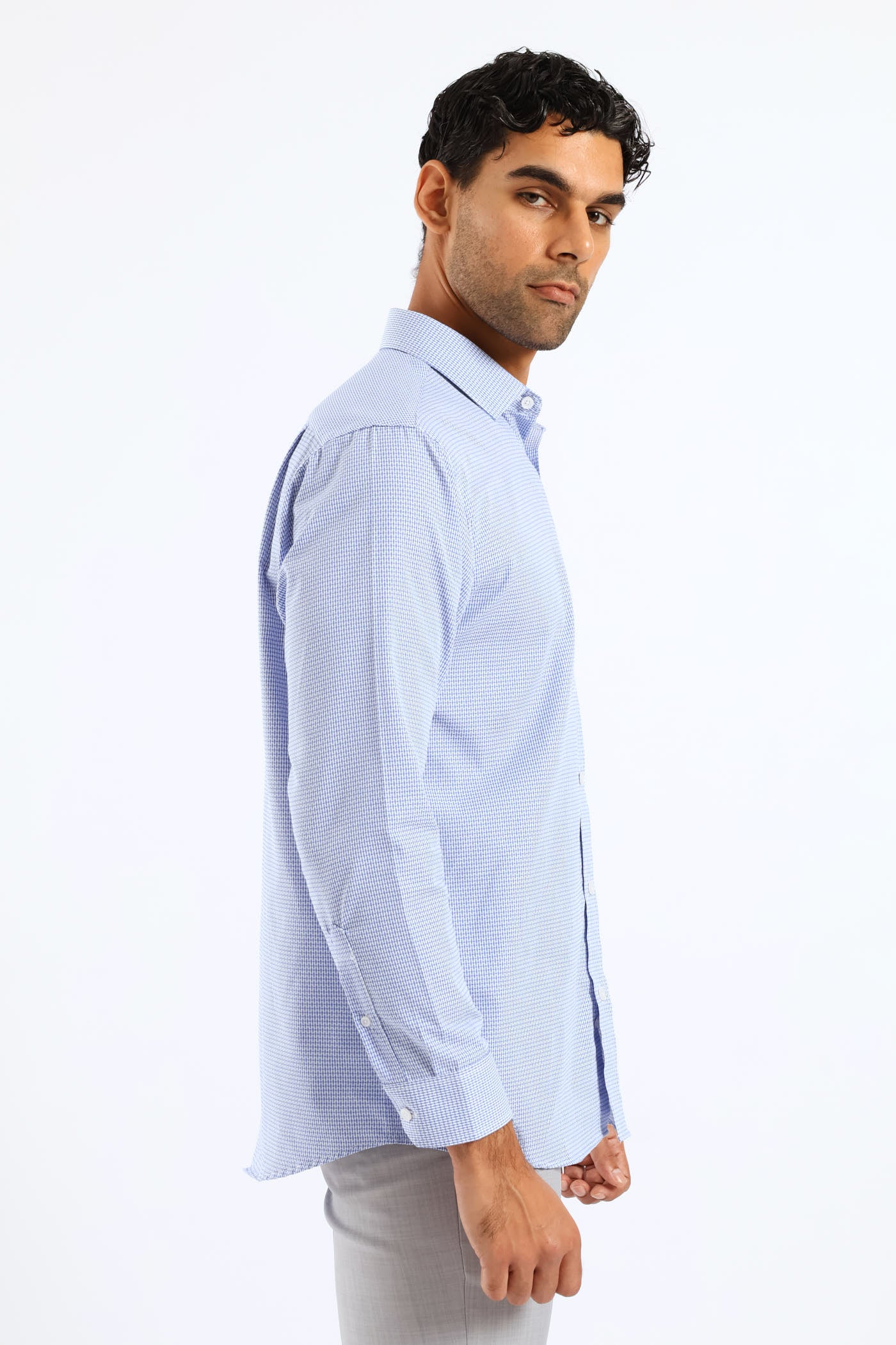 Regular Artisinal Puff Textured Shirt - White/Blue - Image 3