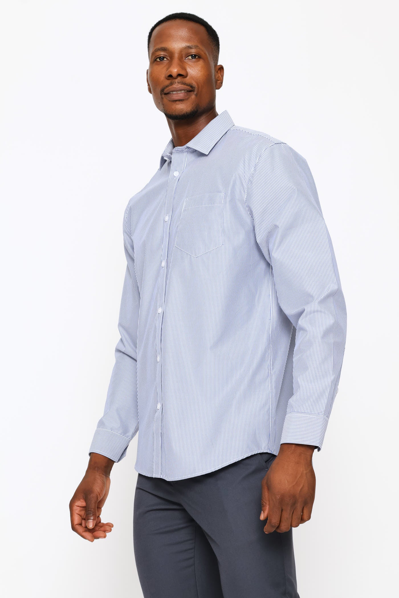 Regular Basic Stripe Printed Shirt - White/Black - Image 2