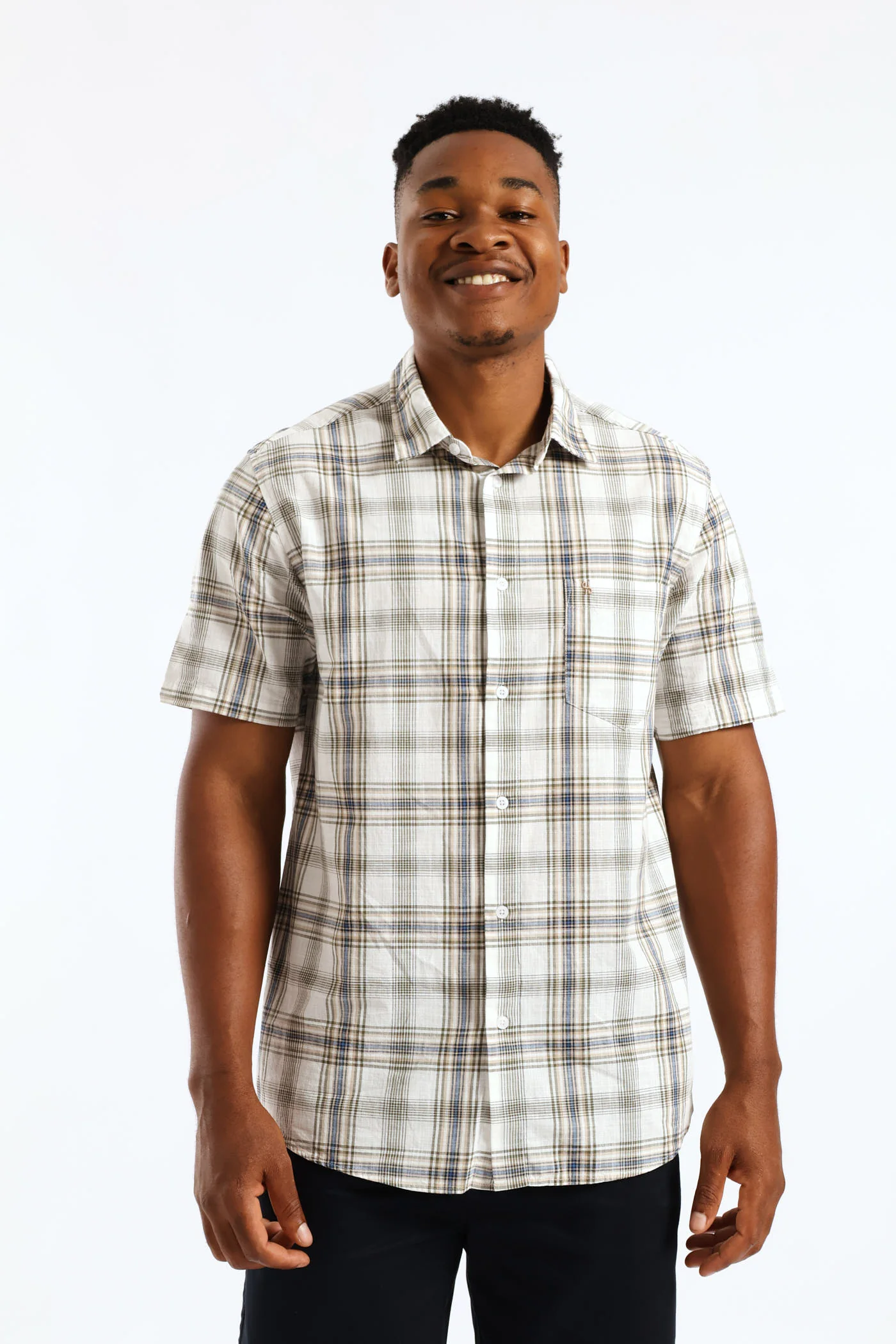 Regular Check Shirt - Ecru/Olive/Blue - Image 3