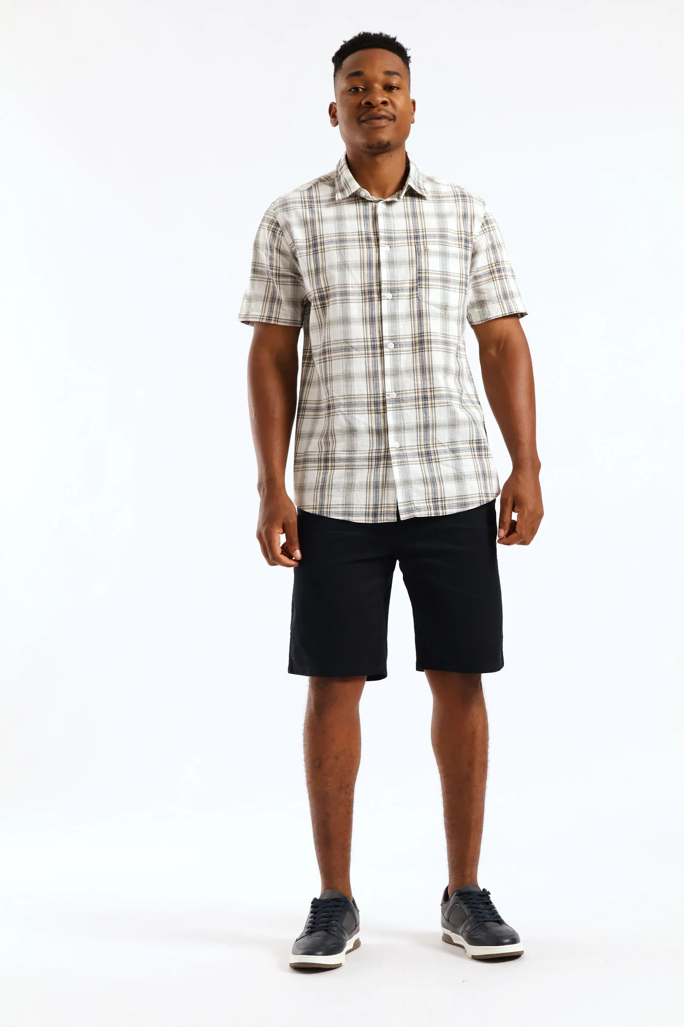 Regular Check Shirt - Ecru/Olive/Blue - Image 4