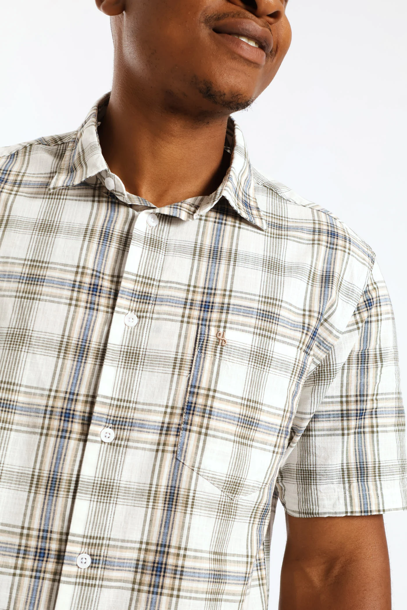 Regular Check Shirt - Ecru/Olive/Blue - Image 5