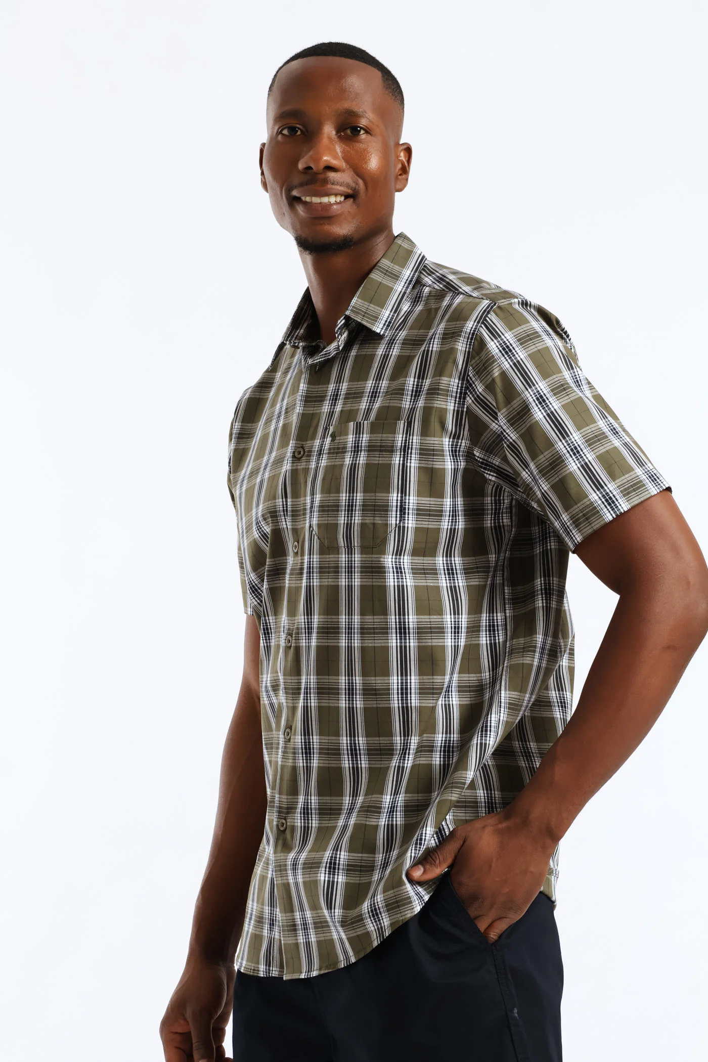 Regular Check Shirt - Olive/Navy/White - Image 3