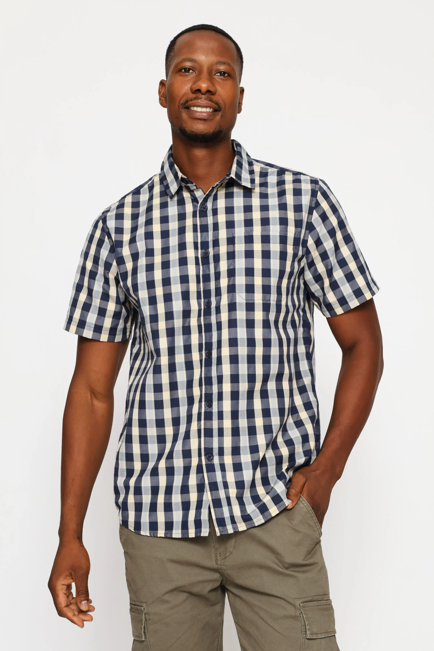 Regular Check Shirt - Stone/Navy/White - Image 3