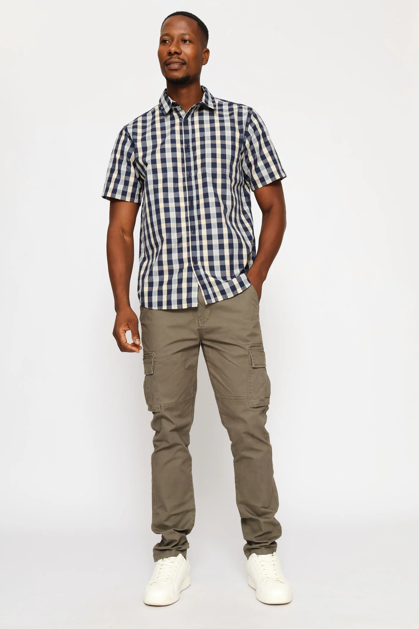 Regular Check Shirt - Stone/Navy/White - Image 5