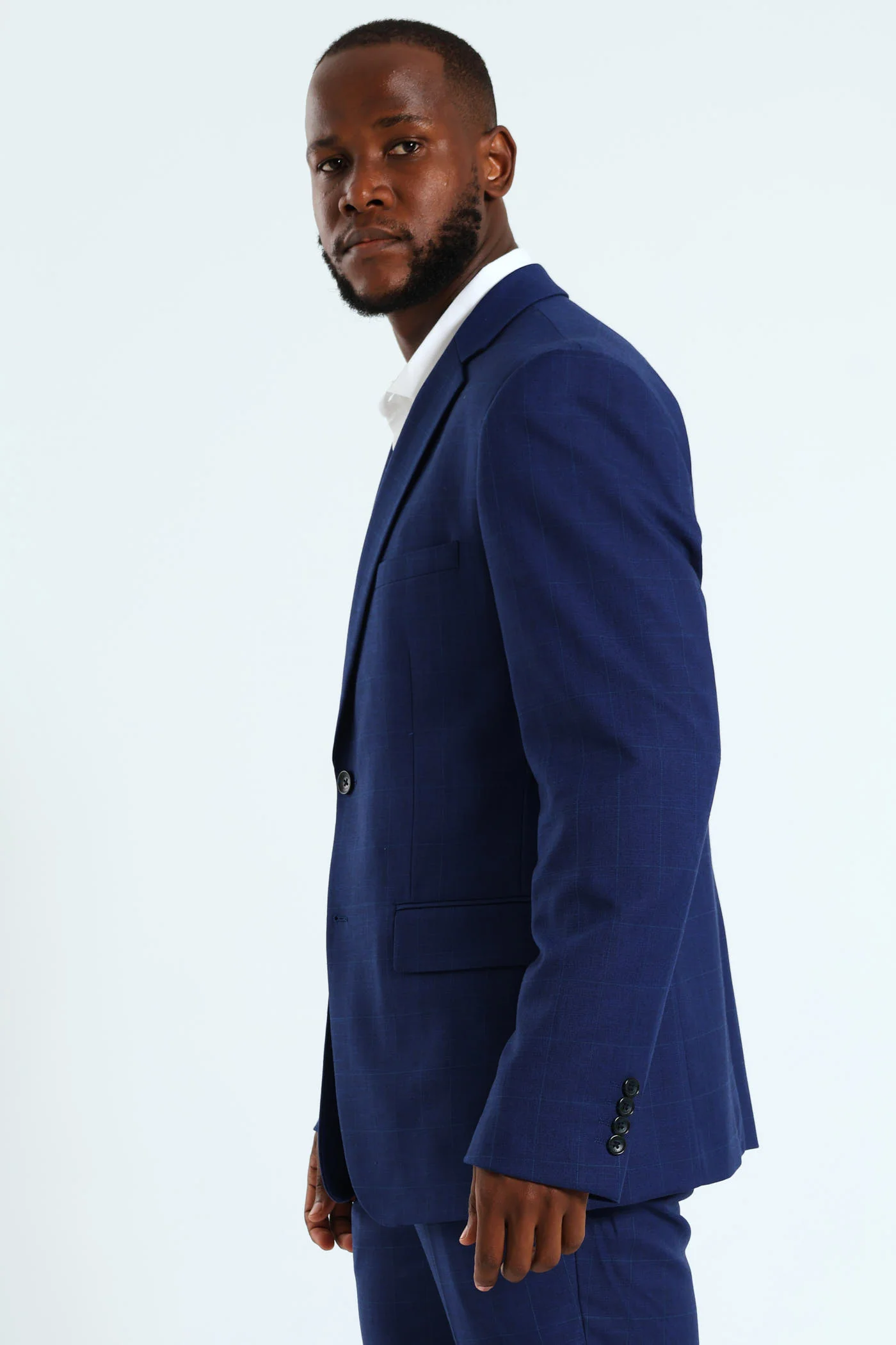 Regular Check Suit Jacket - Royal Blue - Image 3
