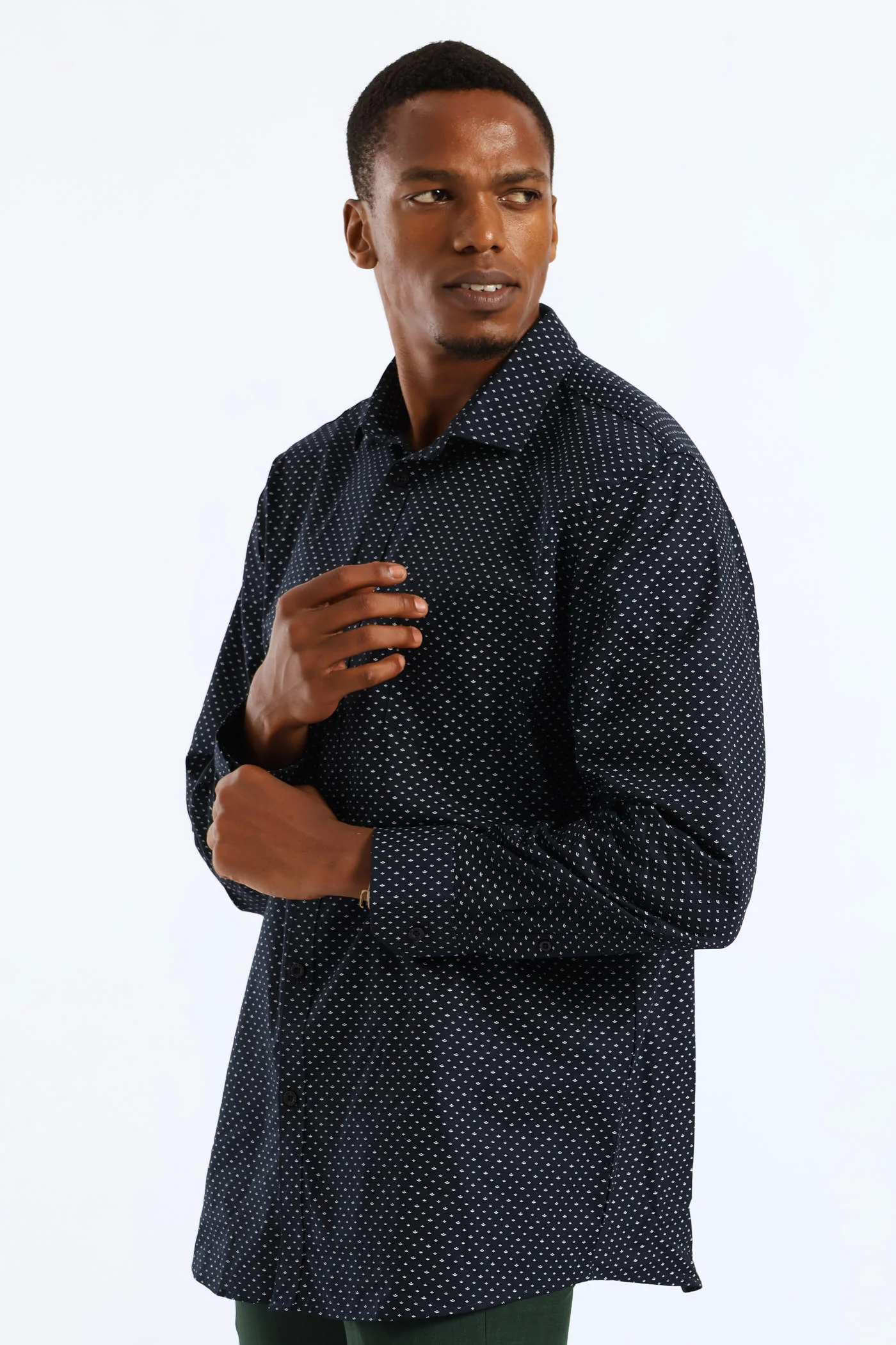Regular Diamond Tonal Textured Long Sleeve Shirt - Black - Image 3