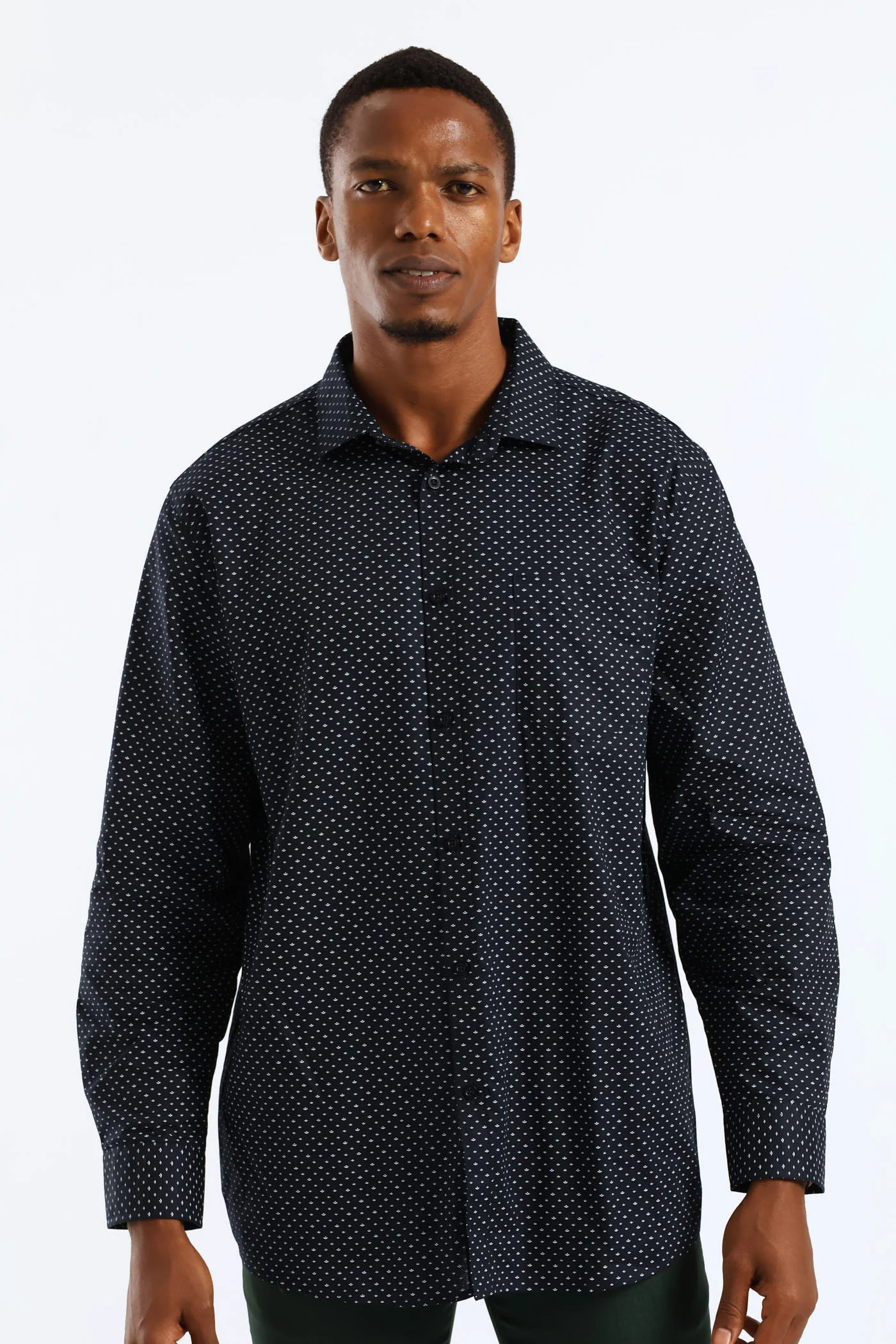 Regular Diamond Tonal Textured Long Sleeve Shirt - Black - Image 4