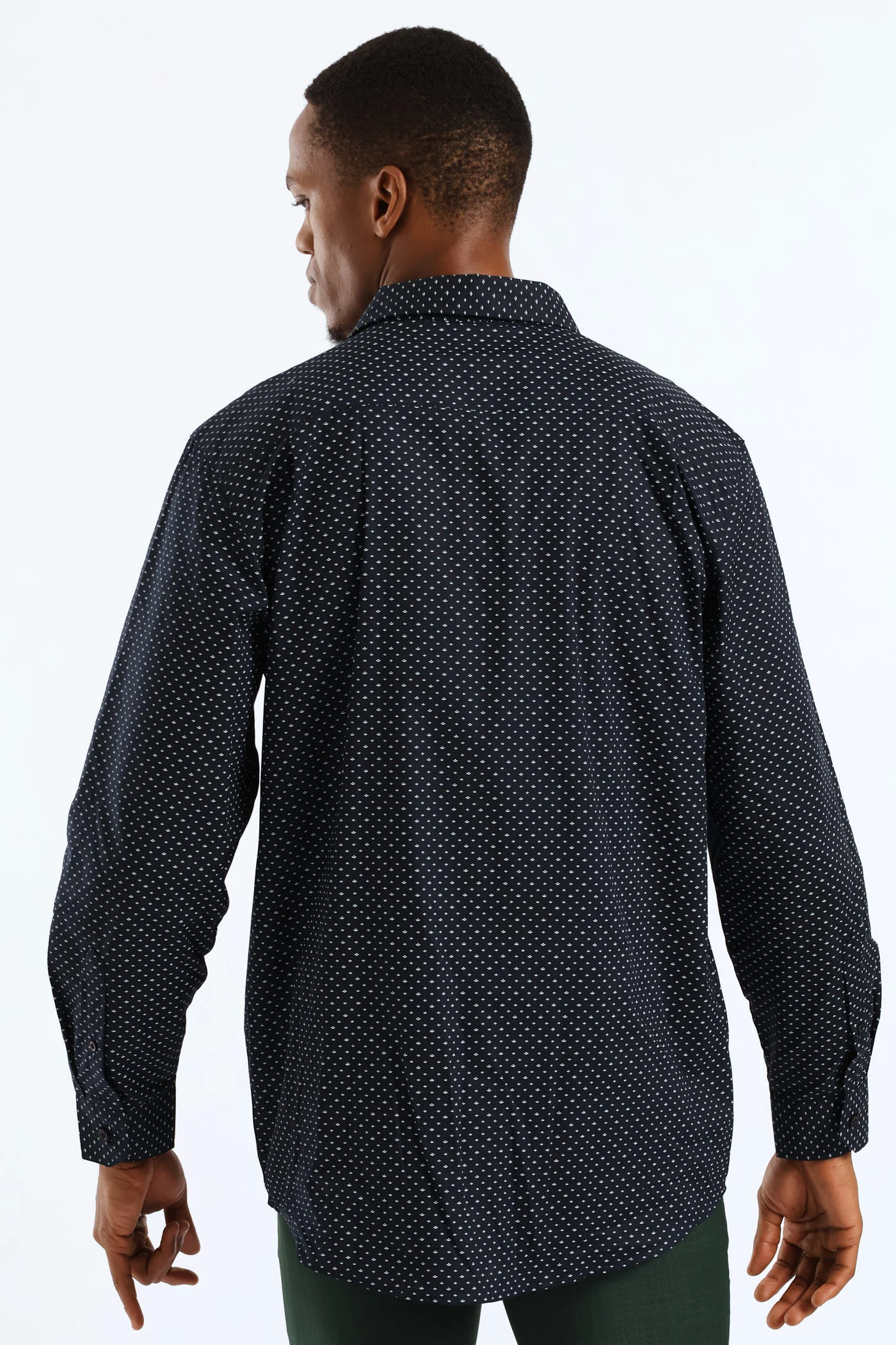 Regular Diamond Tonal Textured Long Sleeve Shirt - Black - Image 5