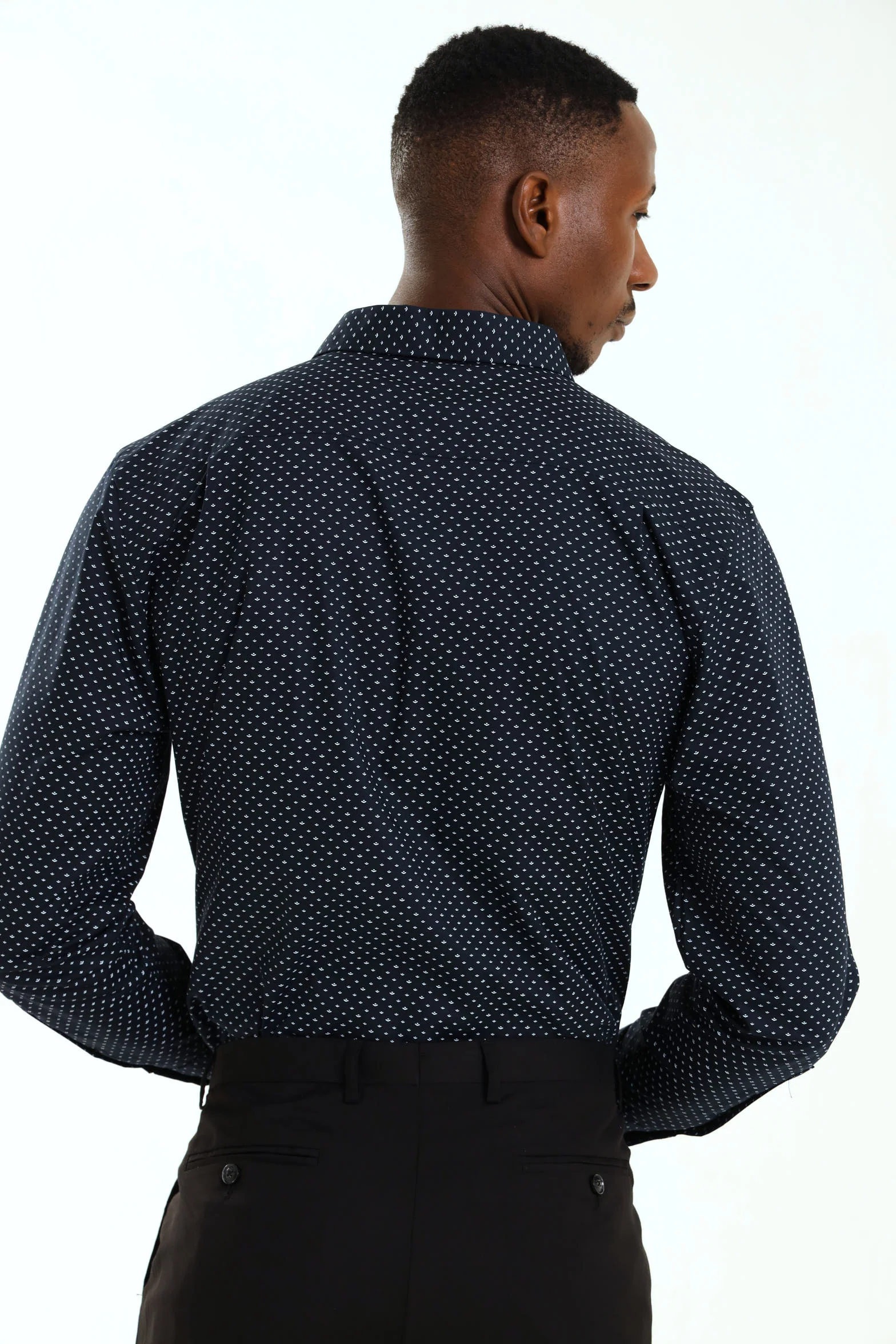 Regular Ditsy Abstract Printed Shirt - Navy/White - Image 4