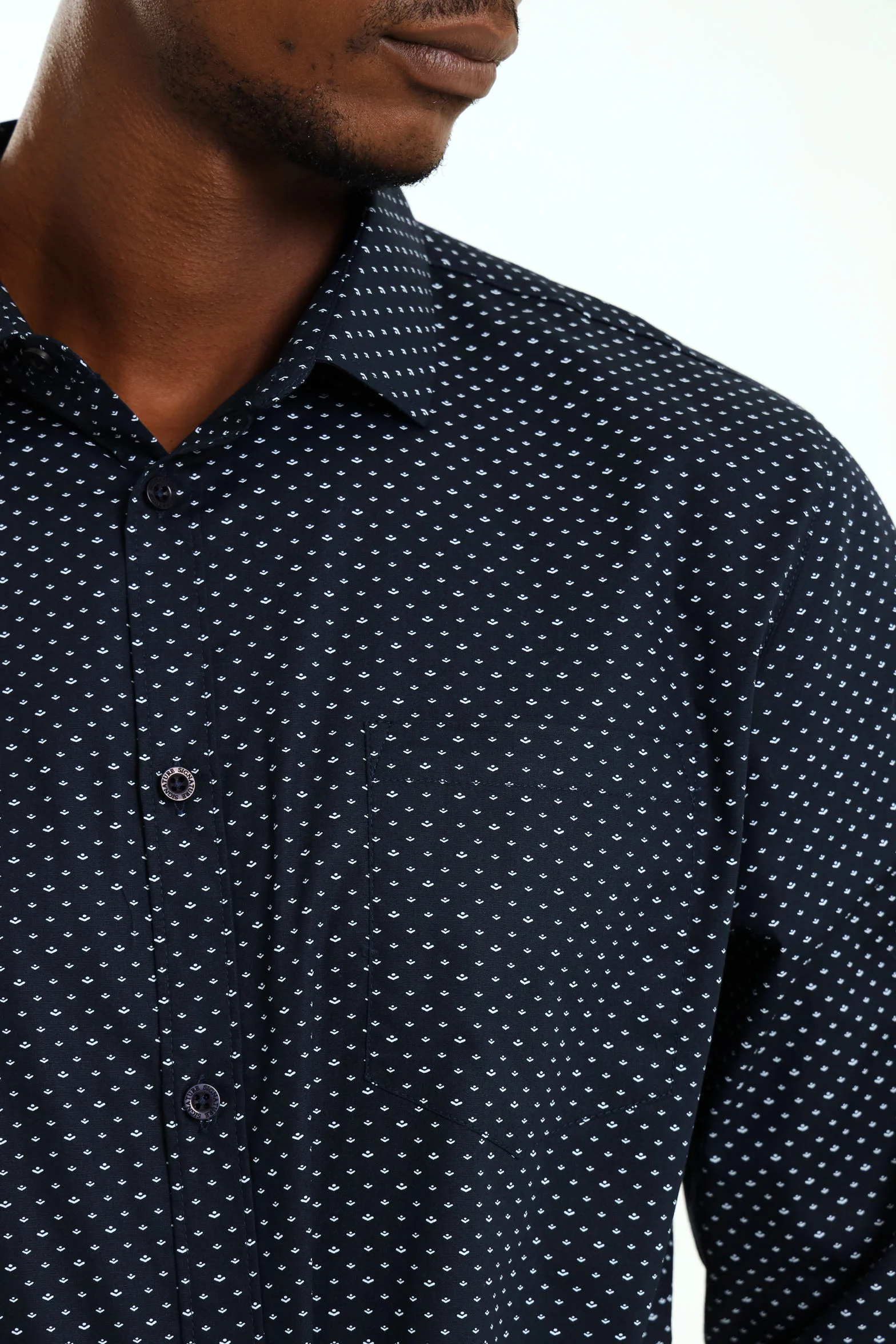 Regular Ditsy Abstract Printed Shirt - Navy/White - Image 7