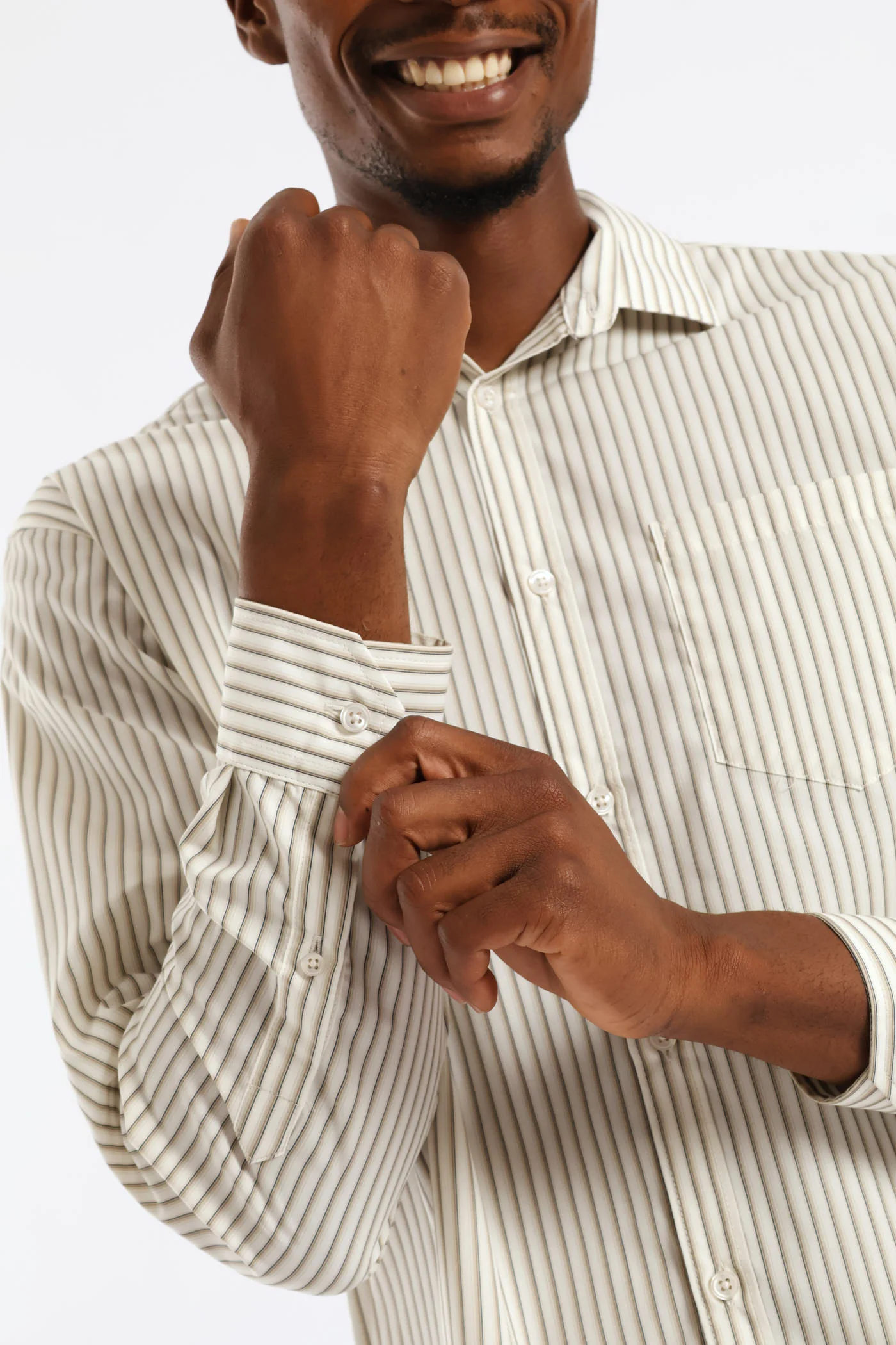 Regular Double Skinny Stripe Printed Shirt - White/Beige - Image 2