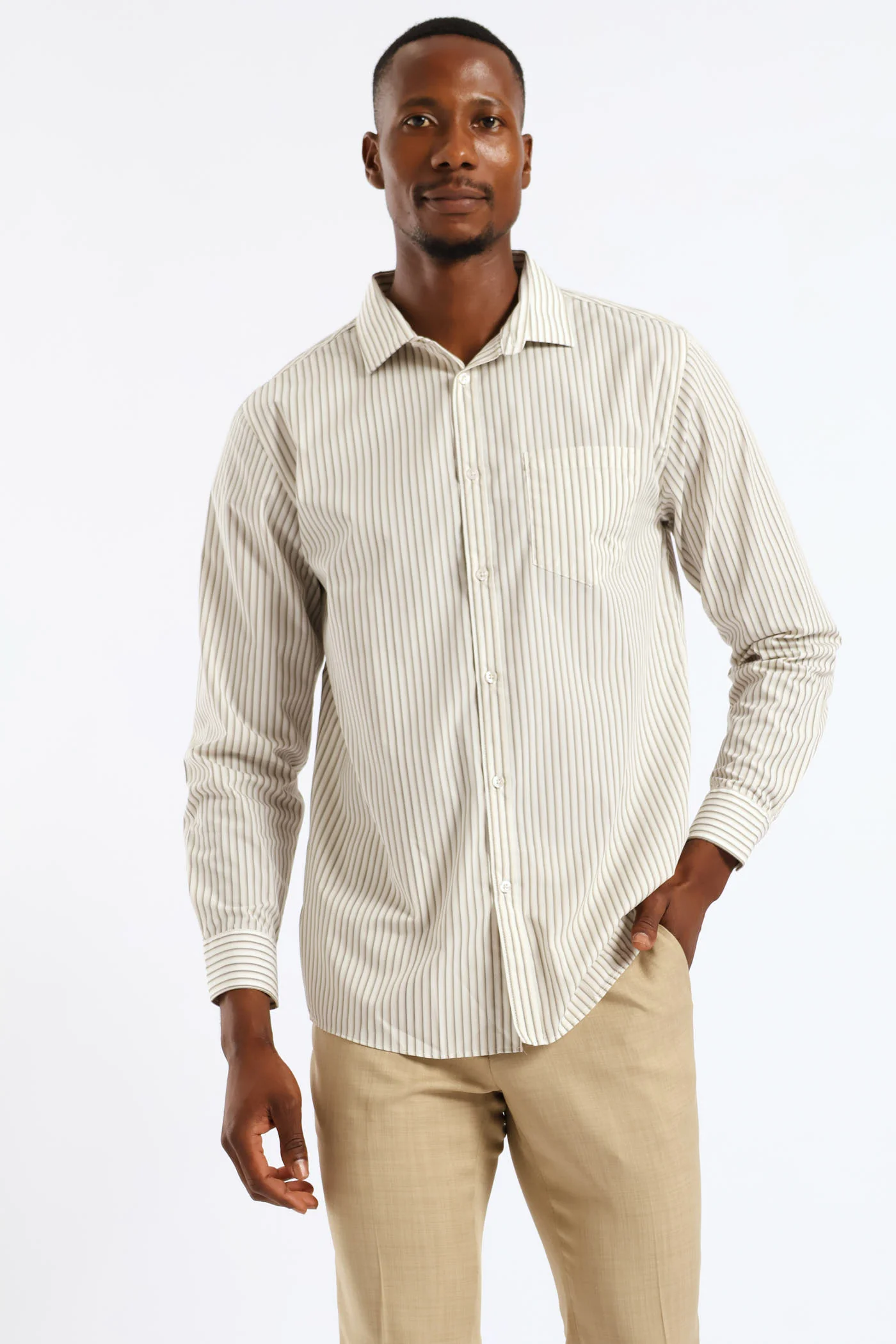 Regular Double Skinny Stripe Printed Shirt - White/Beige - Image 3