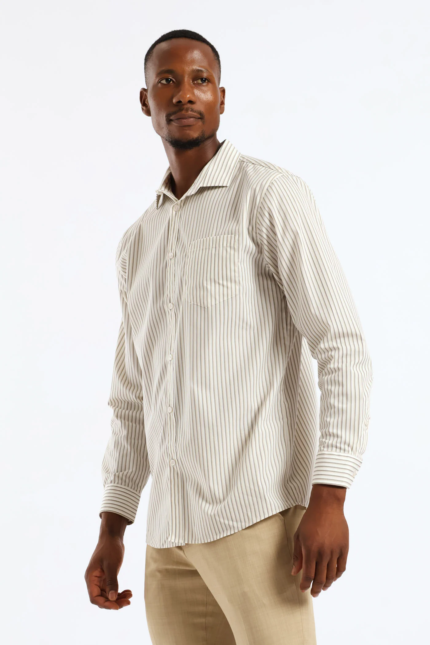 Regular Double Skinny Stripe Printed Shirt - White/Beige - Image 4