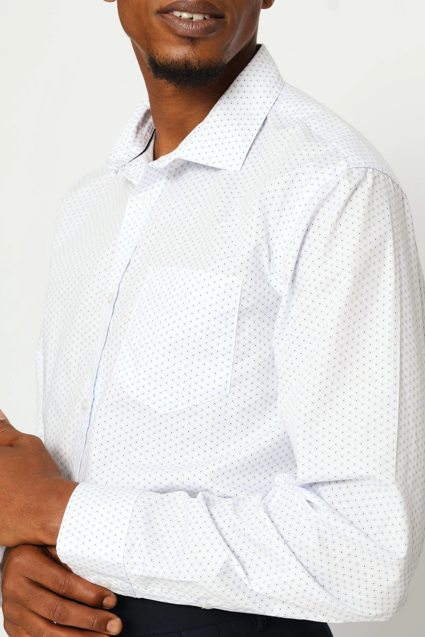 Regular Double Spot Printed Shirt - White/Light Blue - Image 2